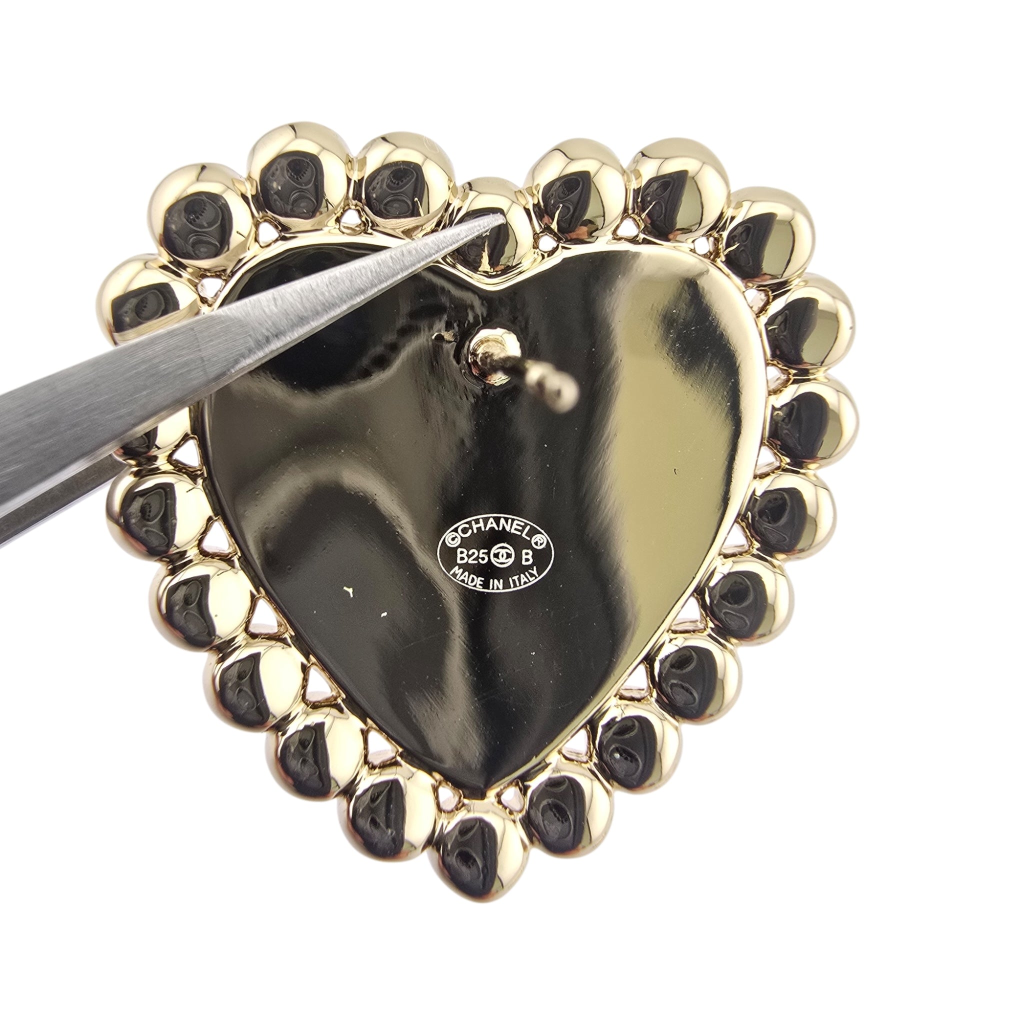 Chanel CC Black Gold Heart Faux Pearl Earrings 2025 CHANEL