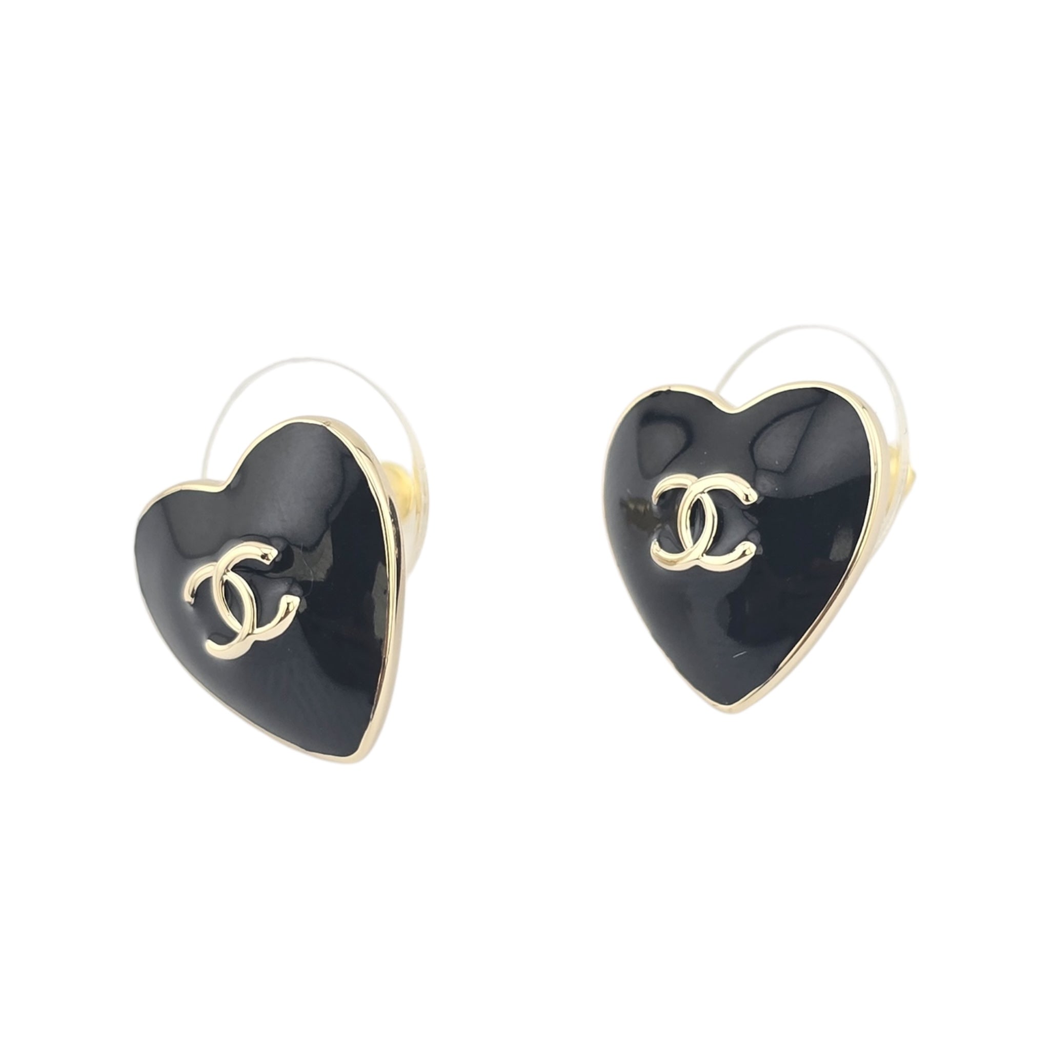 Chanel CC Black Gold Heart Earrings 2025 CHANEL