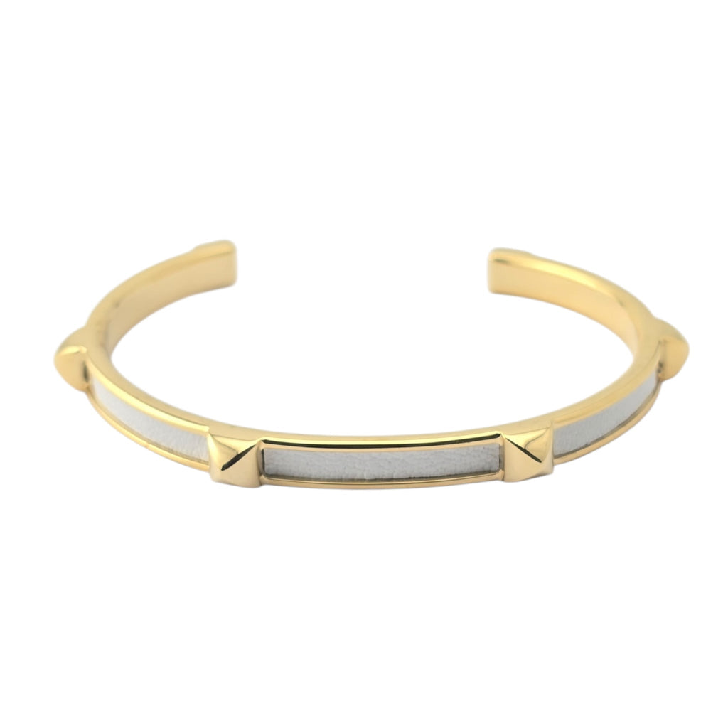 Hermes Athena White Gold Leather Bracelet HERMES