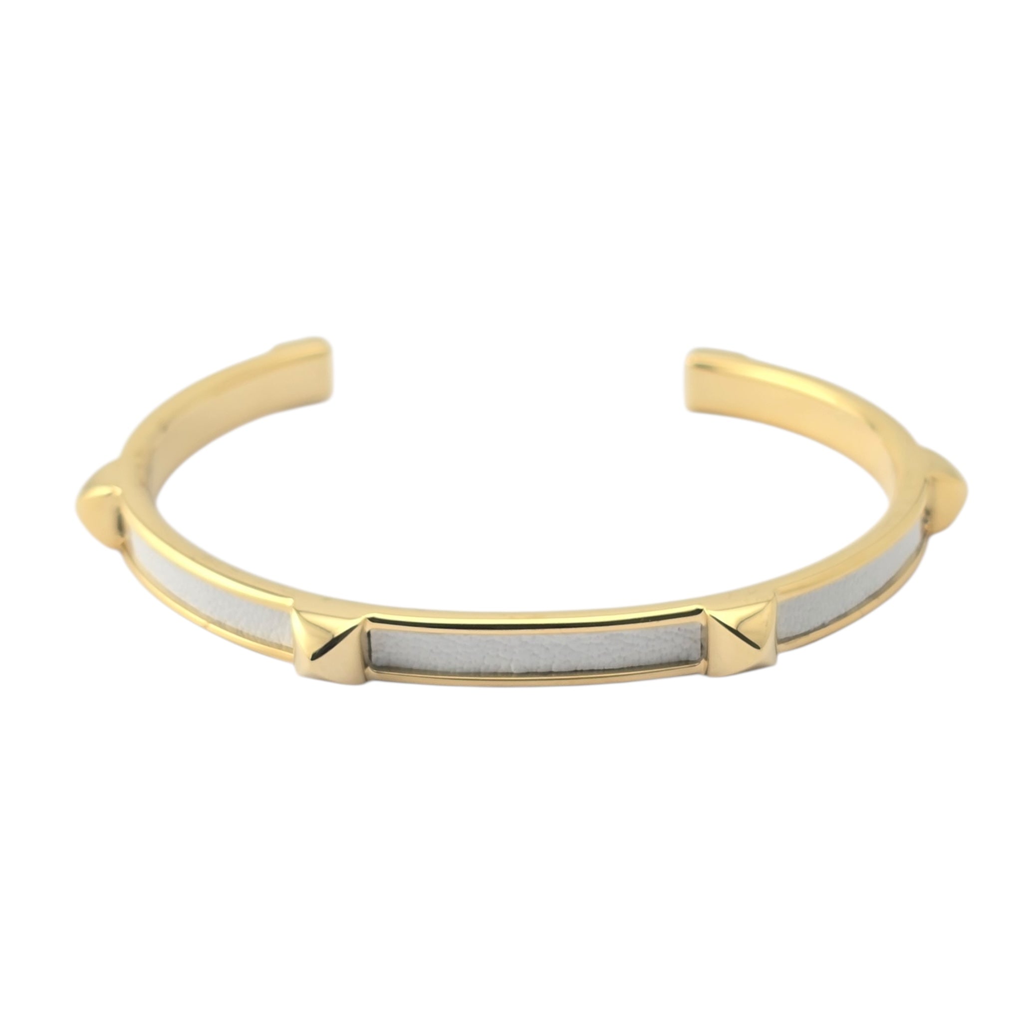 Hermes Athena White Gold Leather Bracelet HERMES