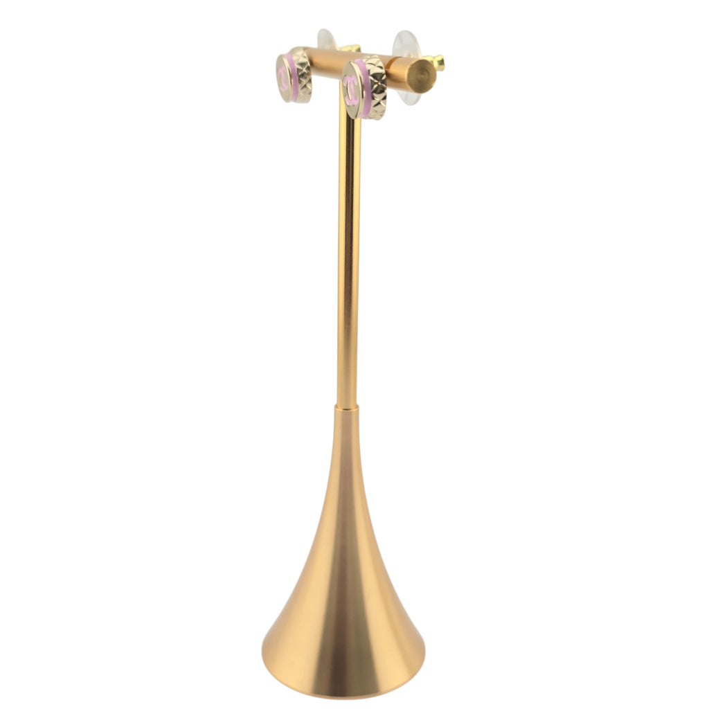 Chanel CC Stud Gold Pink Round Earrings B25 CHANEL