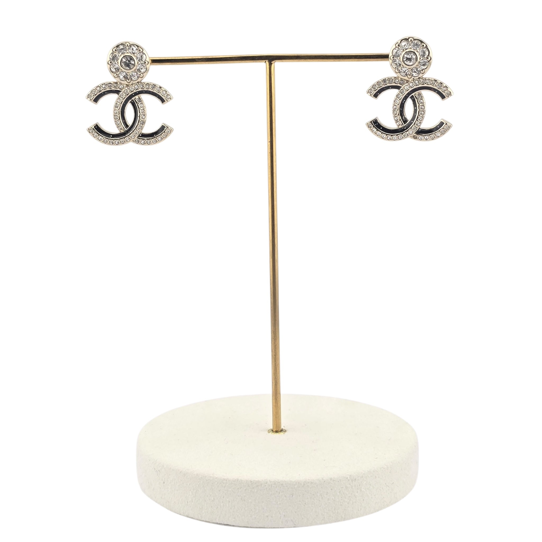 Chanel CC Black Enamel Gold Earrings 2025 CHANEL