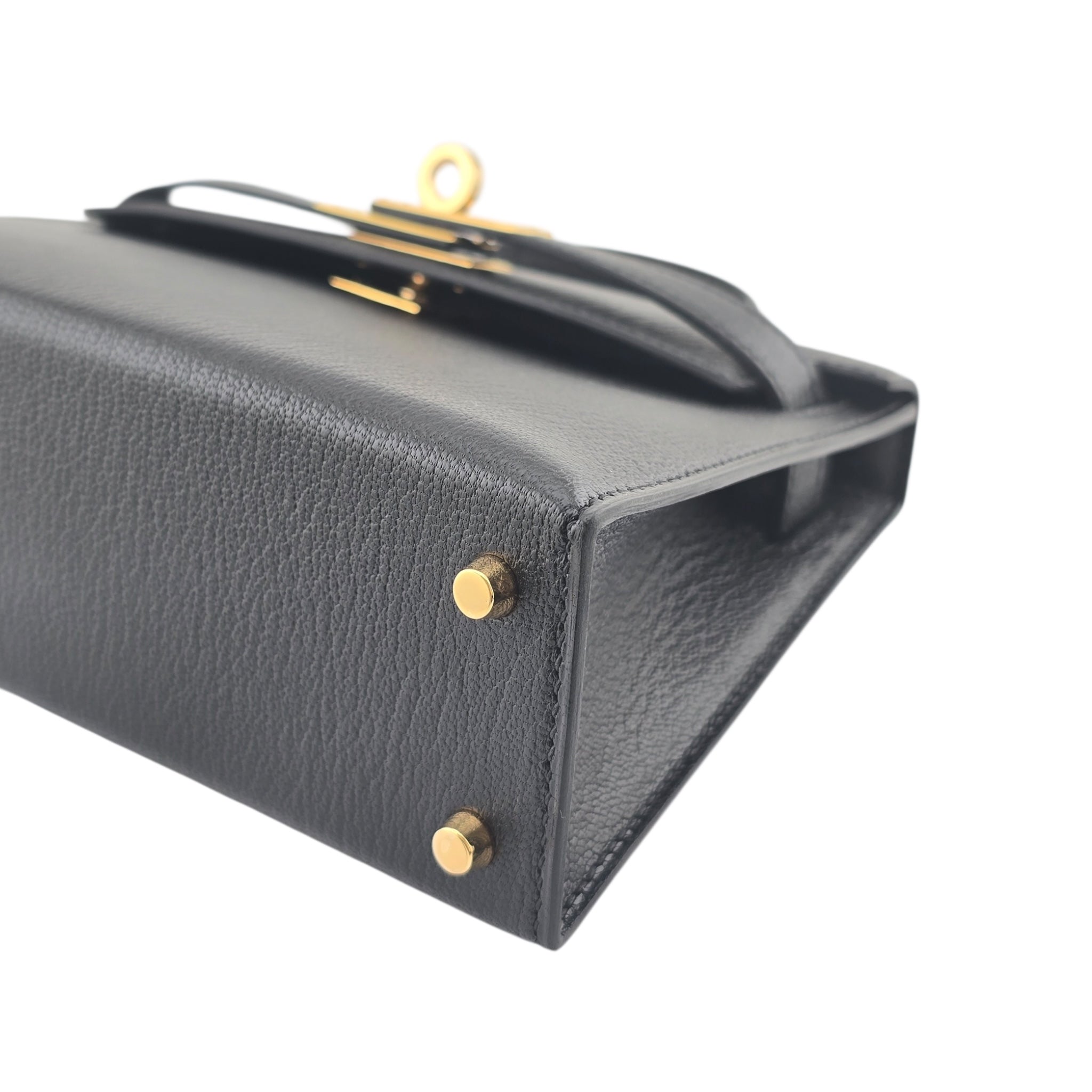 Hermes Mini Kelly II Chèvre Noir Gold Hardware HERMES