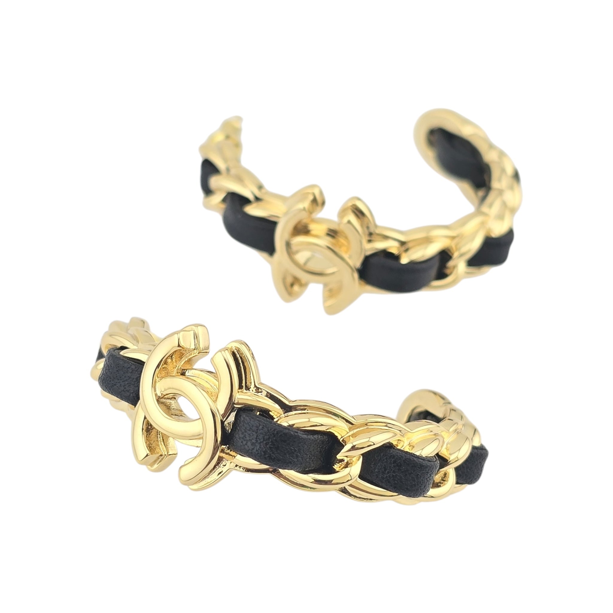 Chanel CC Leather Metal Hoop Earrings 2024 CHANEL