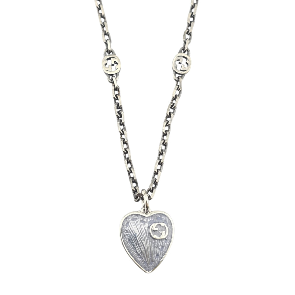 GUCCI Heart Interlocking G Silver Necklace GUCCI