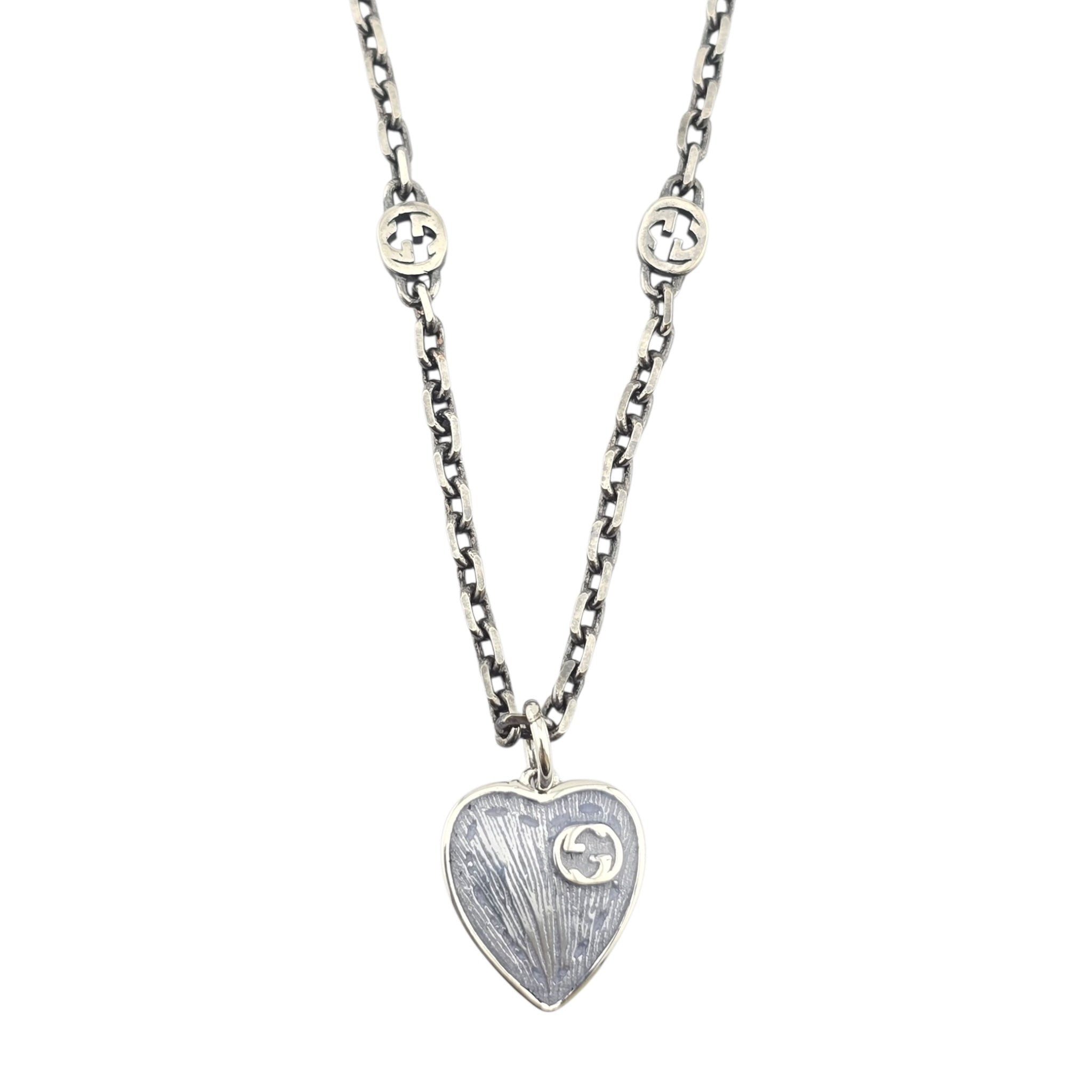 GUCCI Heart Interlocking G Silver Necklace GUCCI
