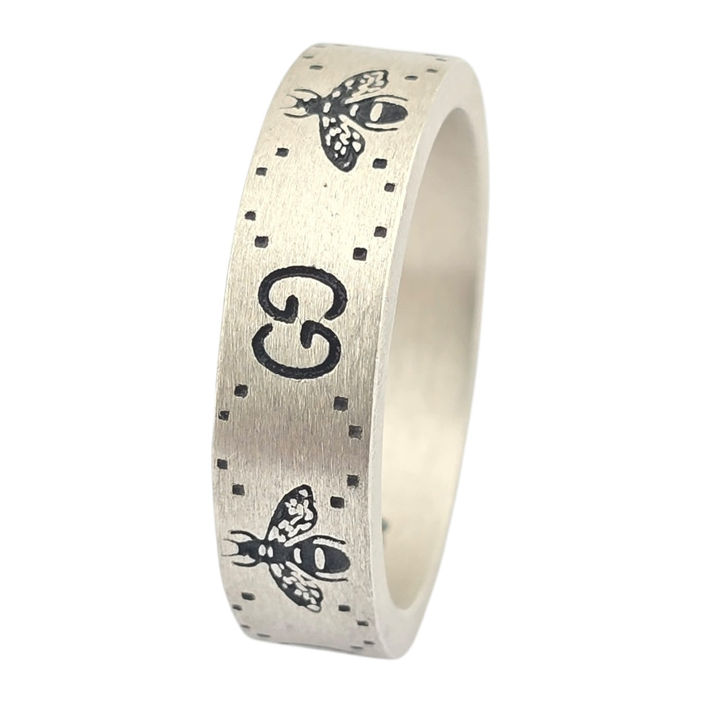 GUCCI GG Bee Motif 6mm Sterling Silver Ring GUCCI