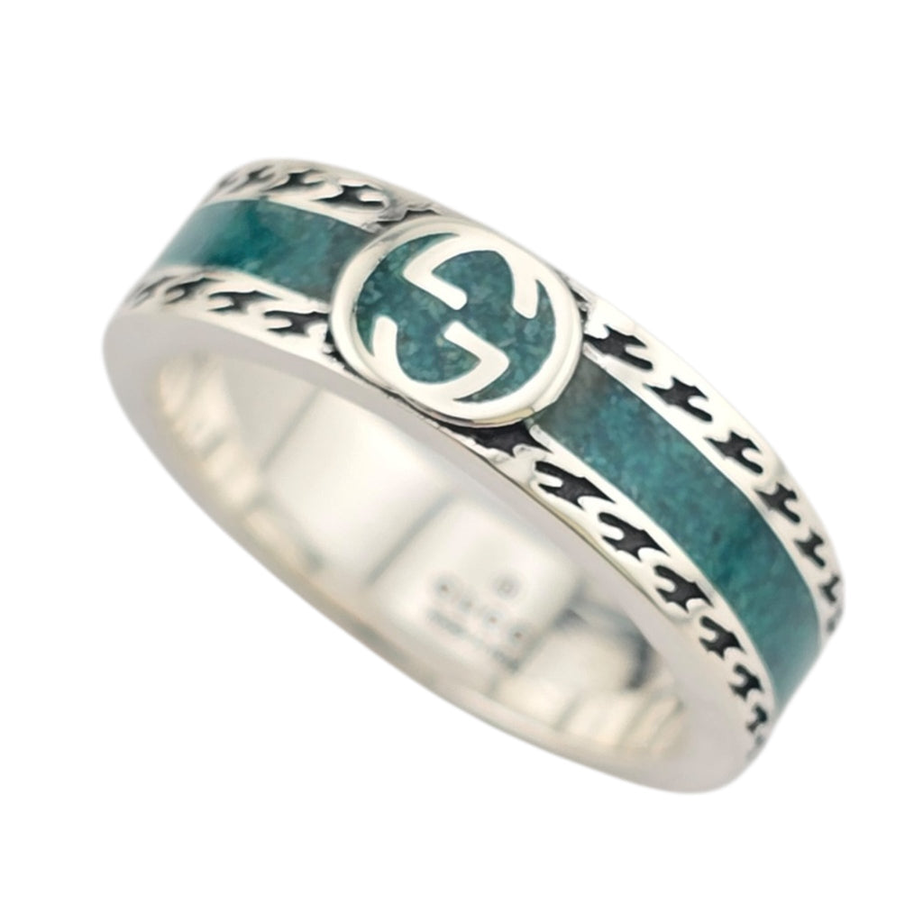 GUCCI Interlocking G Sterling Silver Turquoise Enamel Ring GUCCI
