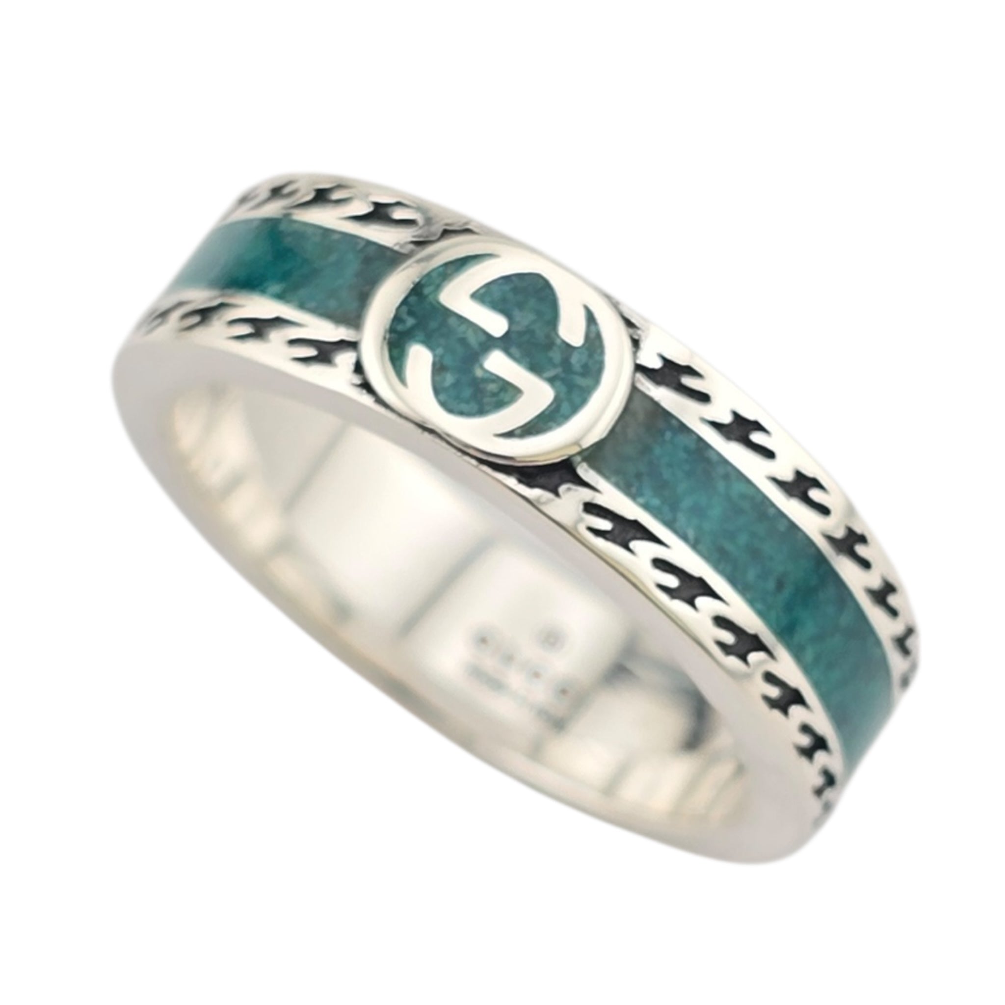 GUCCI Interlocking G Sterling Silver Turquoise Enamel Ring GUCCI