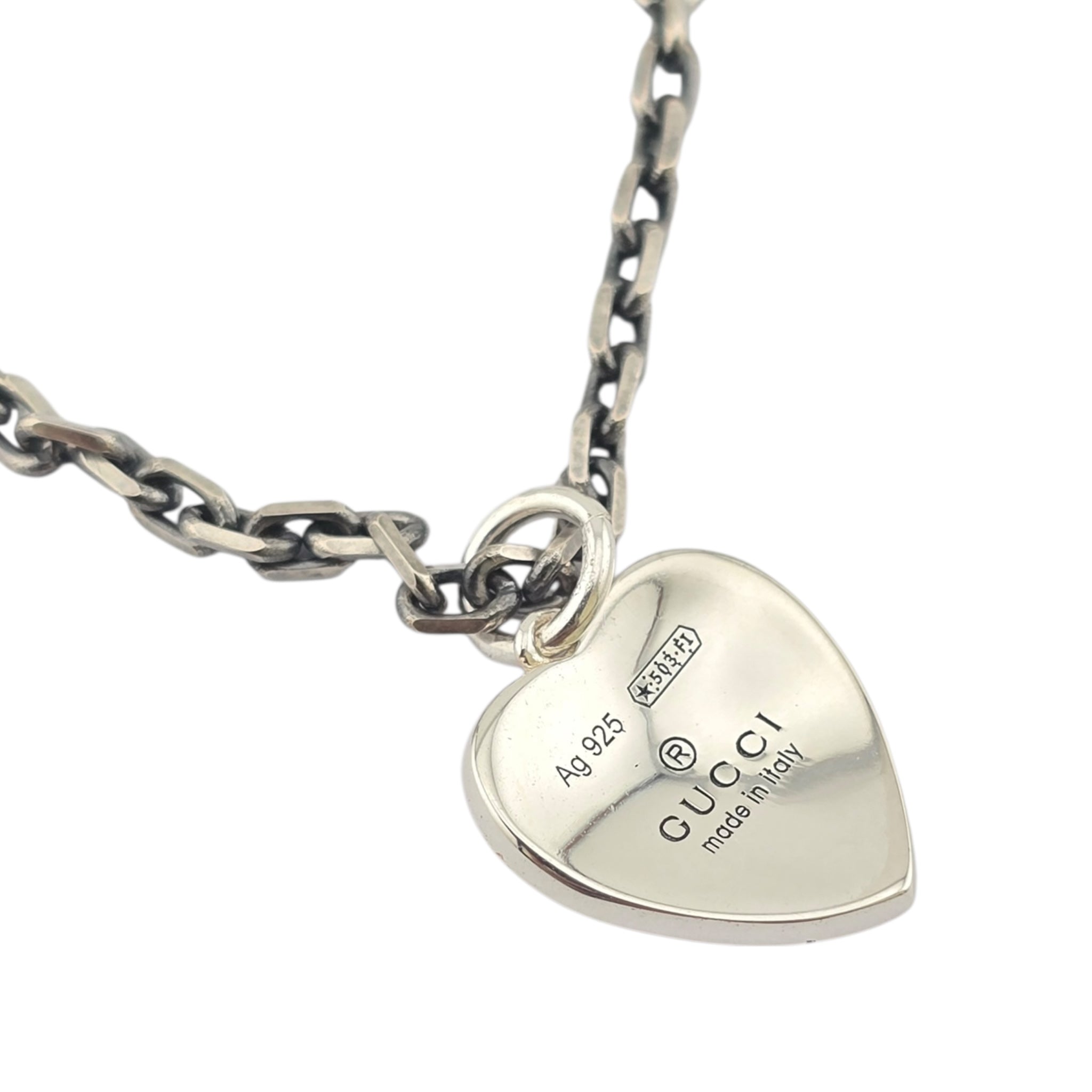 GUCCI Interlocking G Red Heart Silver Necklace GUCCI