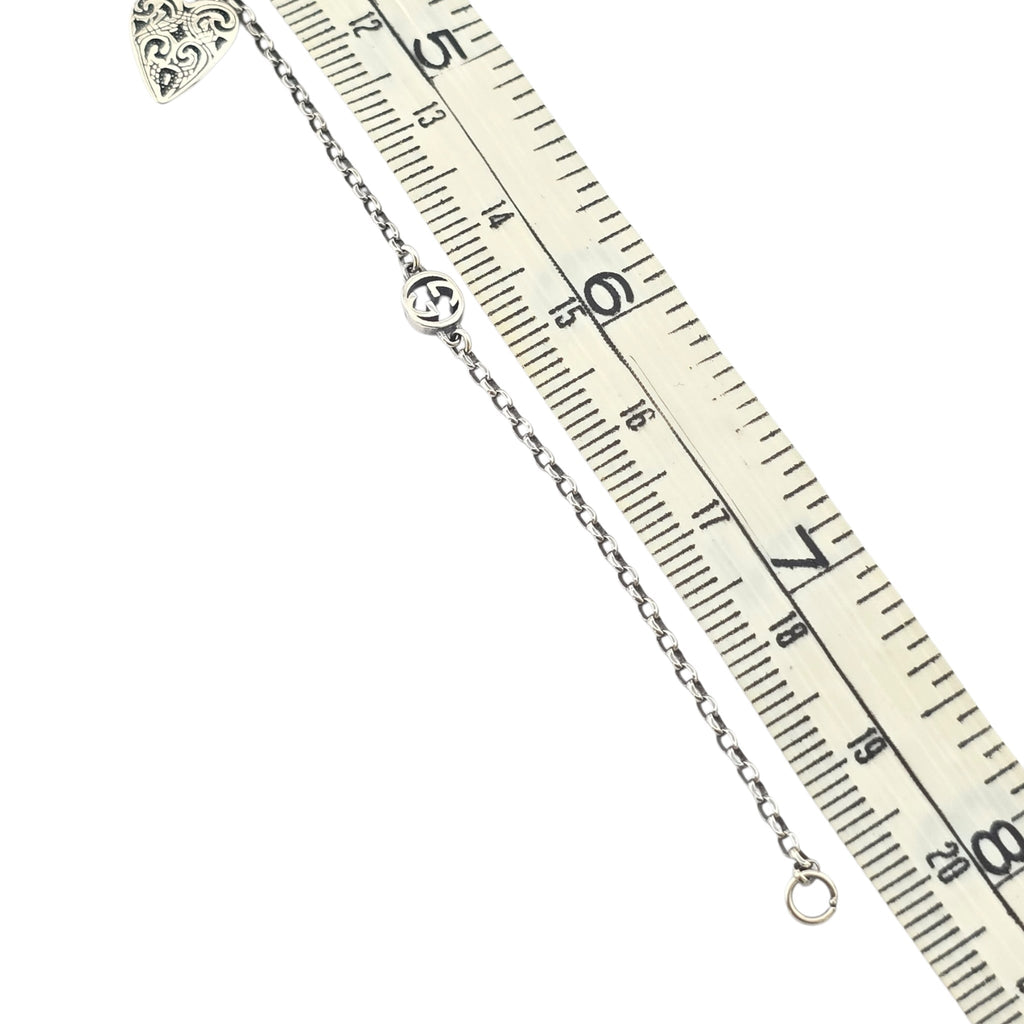 GUCCI GG Engraved Heart Charm Sterling Silver Bracelet GUCCI