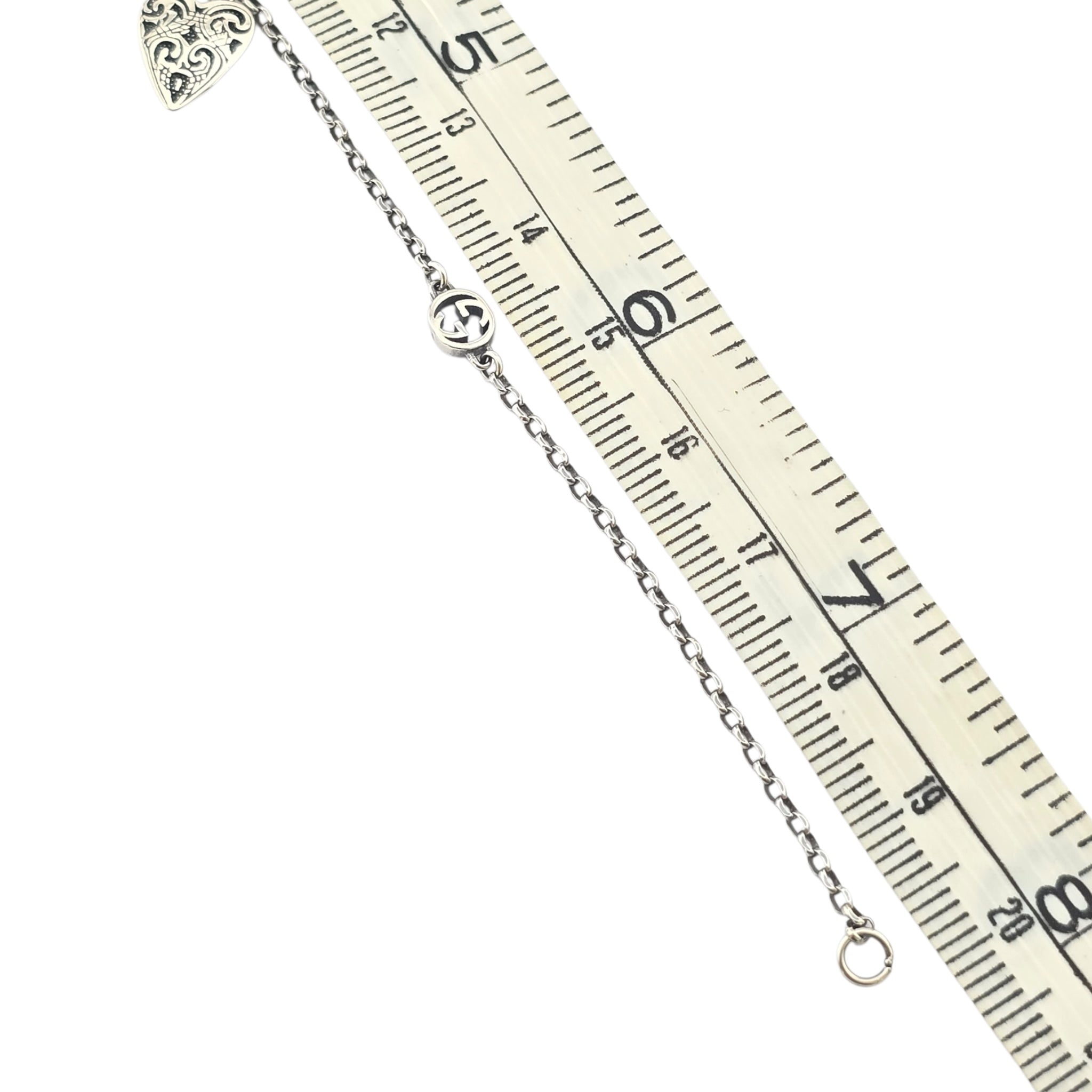 GUCCI GG Engraved Heart Charm Sterling Silver Bracelet GUCCI