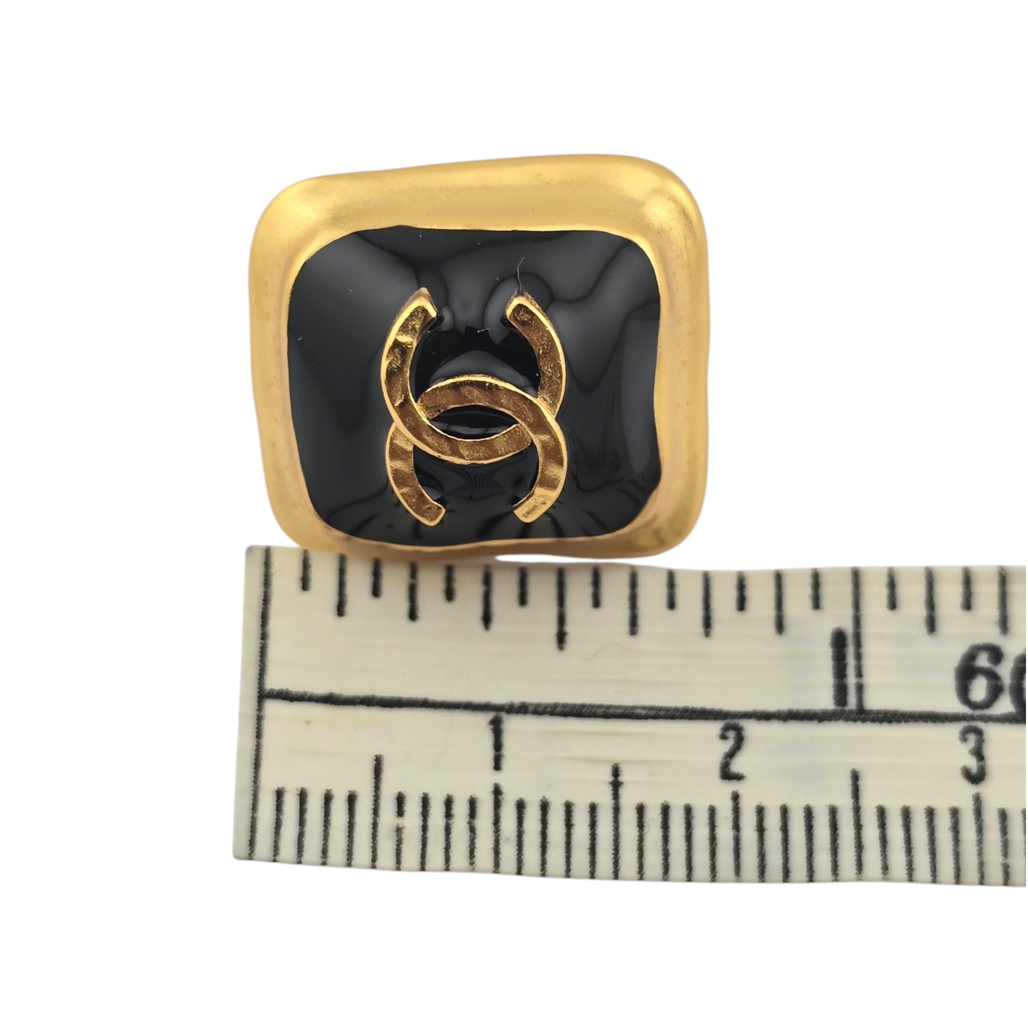 Chanel CC Resin  Gold Black Square Earrings 2023 CHANEL