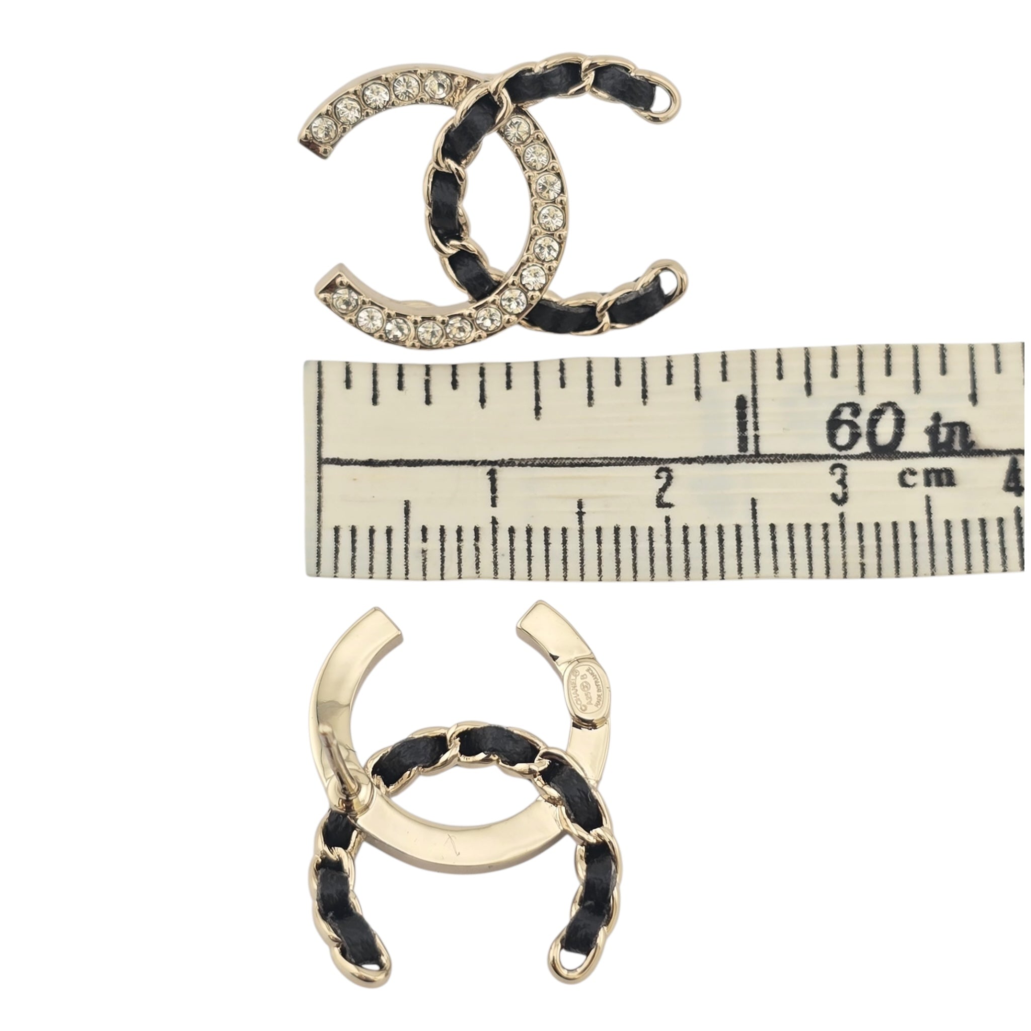 Chanel CC Gold Crystal Leather Stud Earrings 2025 CHANEL
