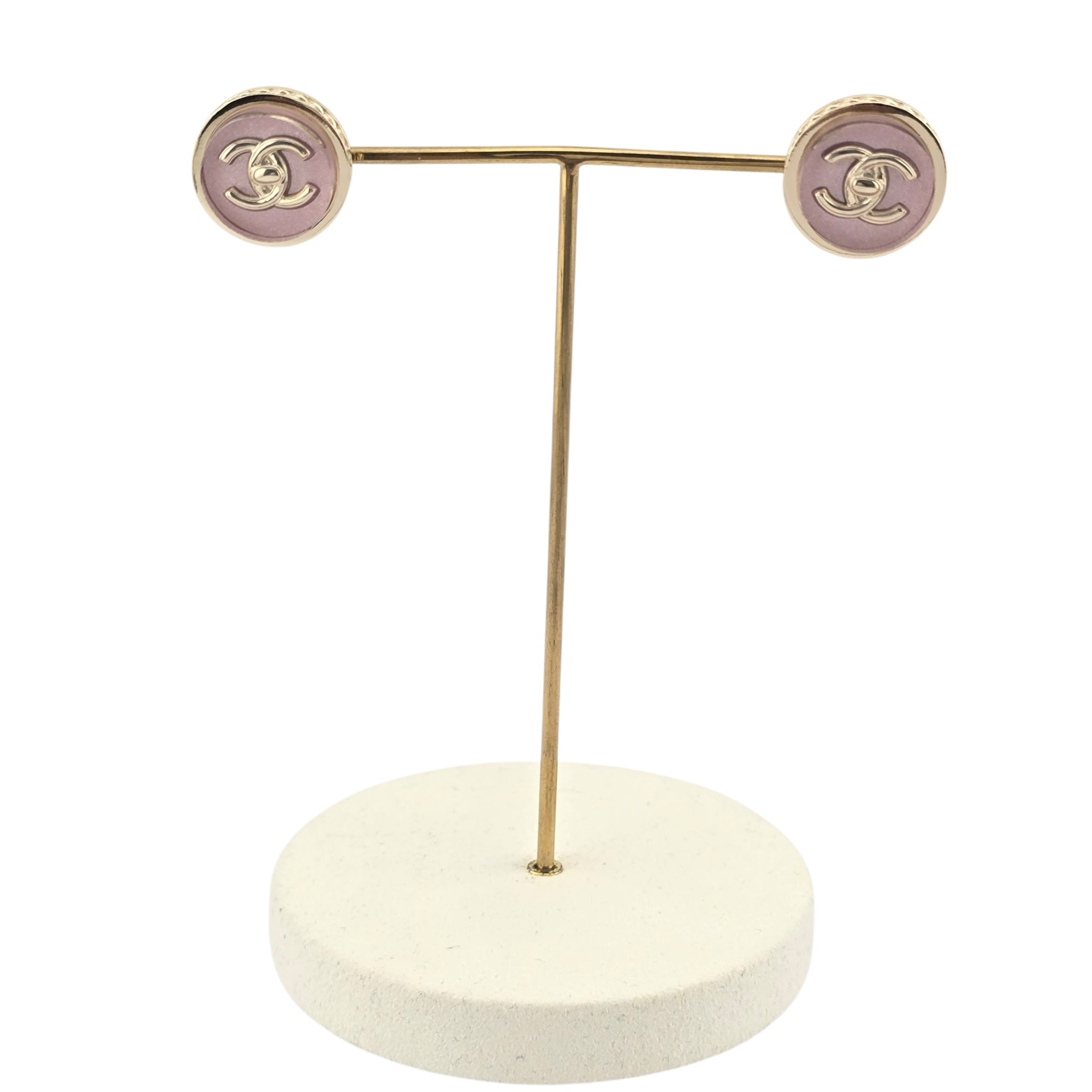 Chanel CC Gold Pink Resin Round Earrings 2025 CHANEL