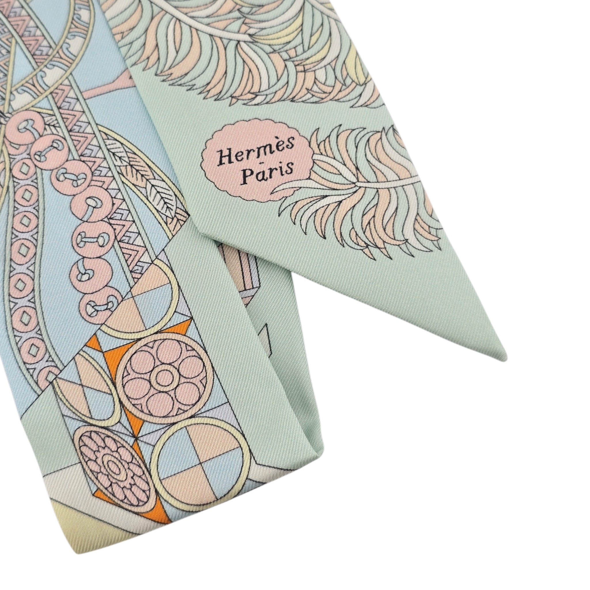 Hermes Silk De l'Ombrelle Aux Duels Twilly Ciel Rose Pale Orange HERMES