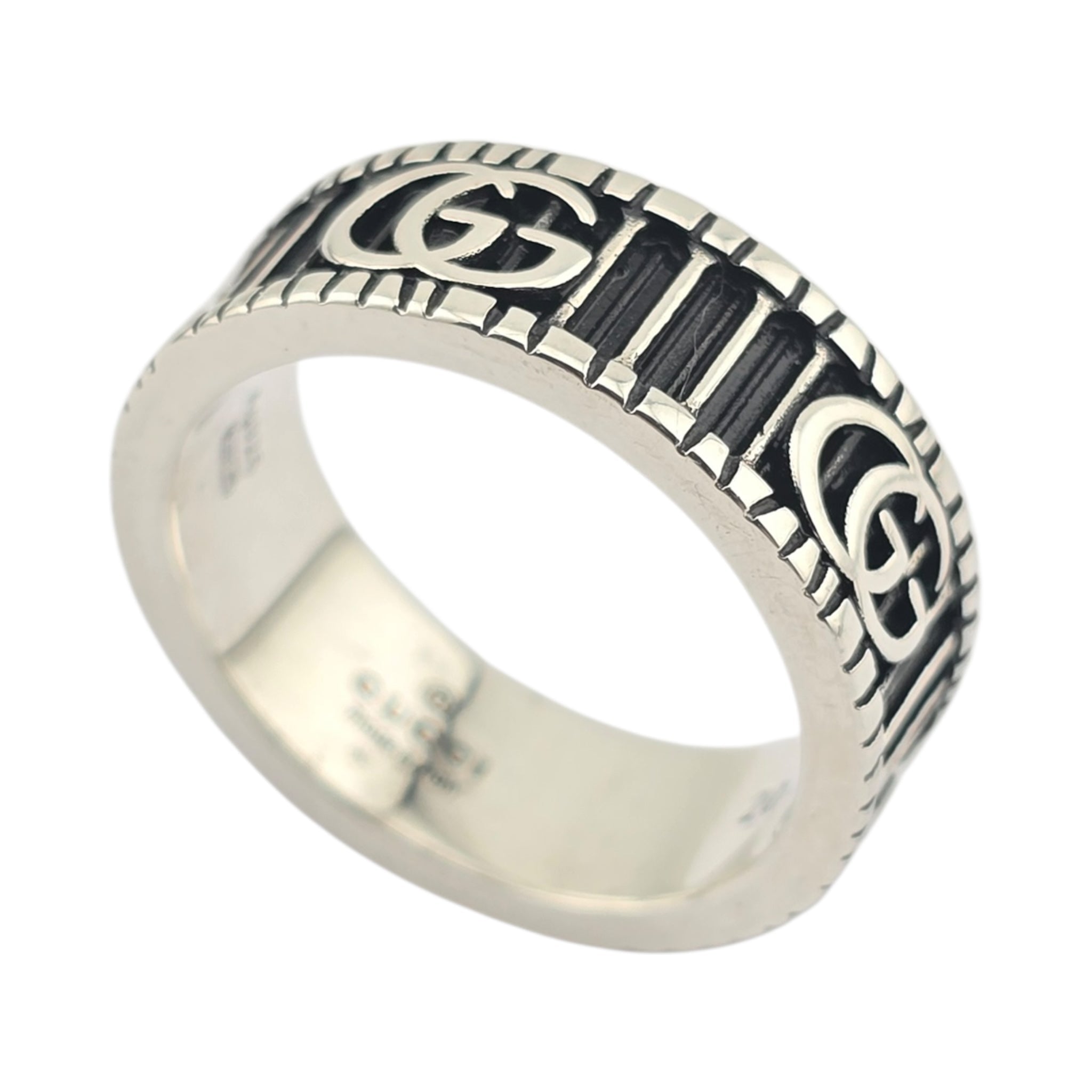 GUCCI GG Marmont Double G Black Sterling Silver Ring GUCCI