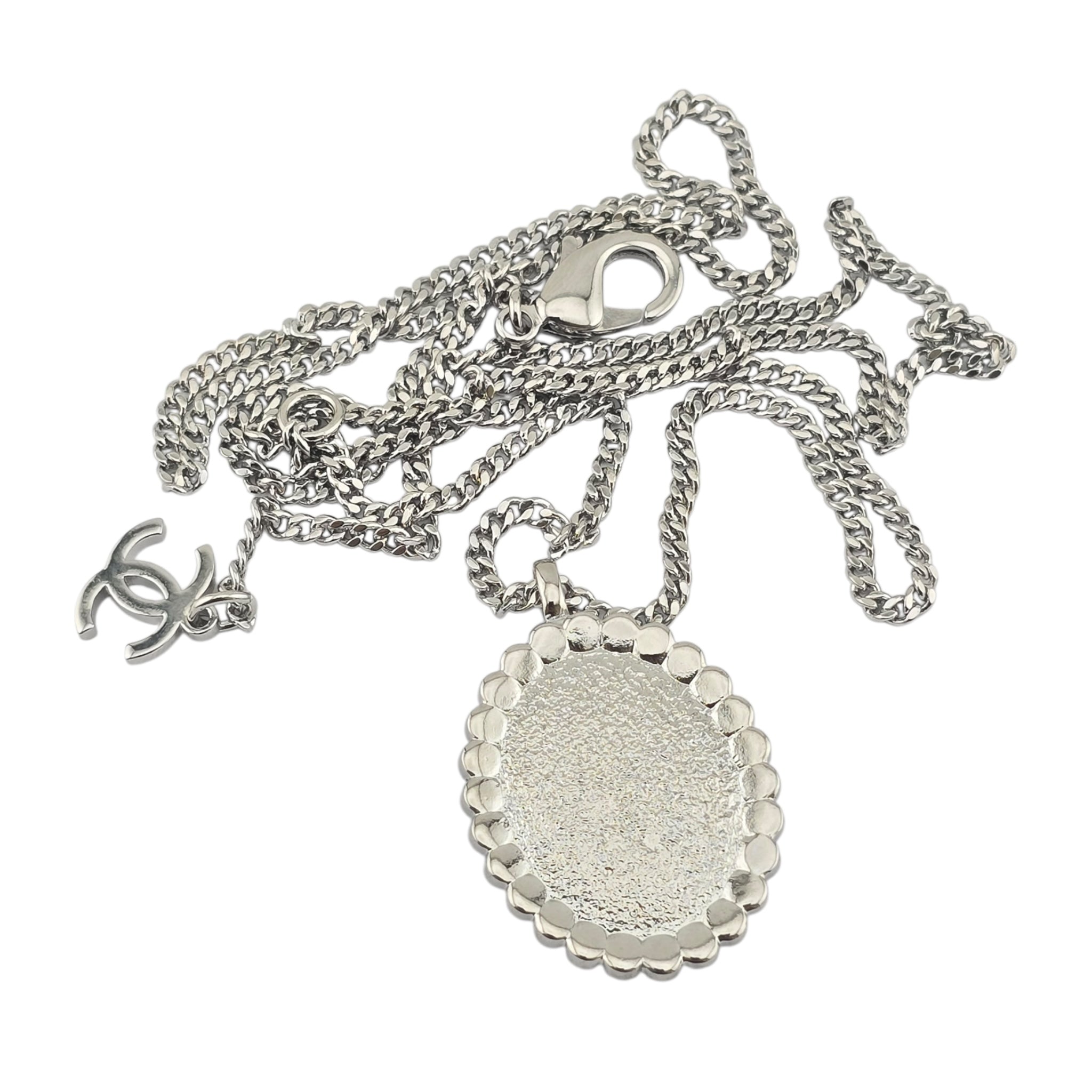 Chanel CC Silver Crystal Oval Pendant Necklace 2025 CHANEL