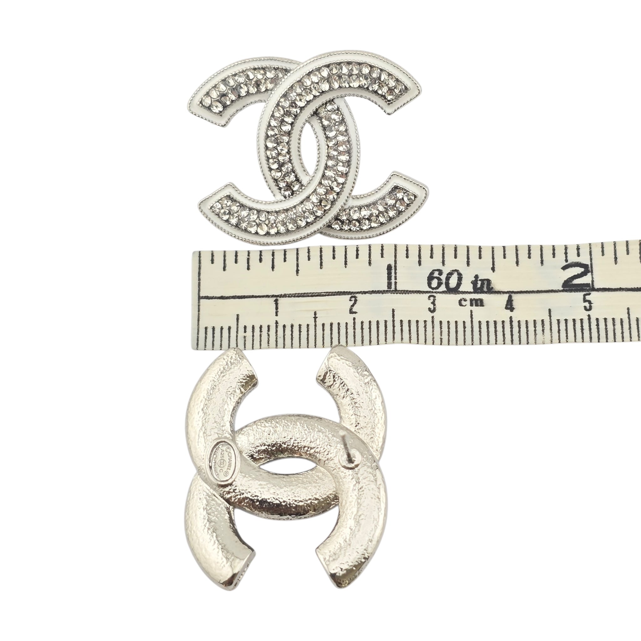 Chanel CC Silver Crystals Enamel Earrings 2025 CHANEL