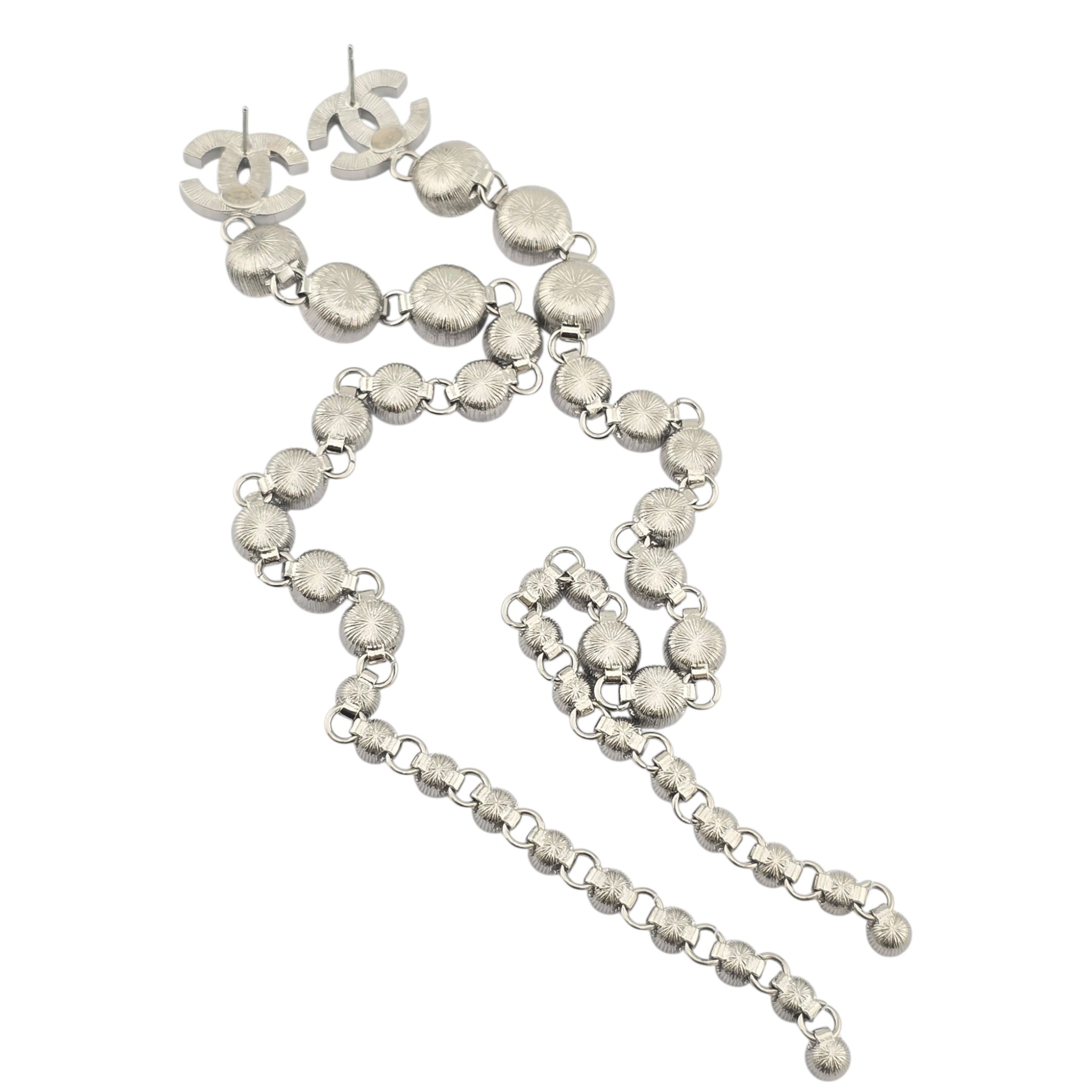 Chanel CC Crystal Long Drop Silver Earrings 23SS CHANEL