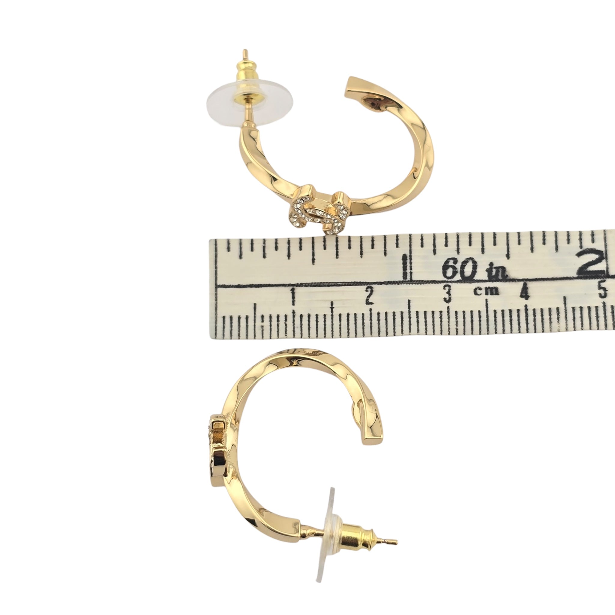 Chanel CC Gold Hoop Crystal Earrings 2025 CHANEL