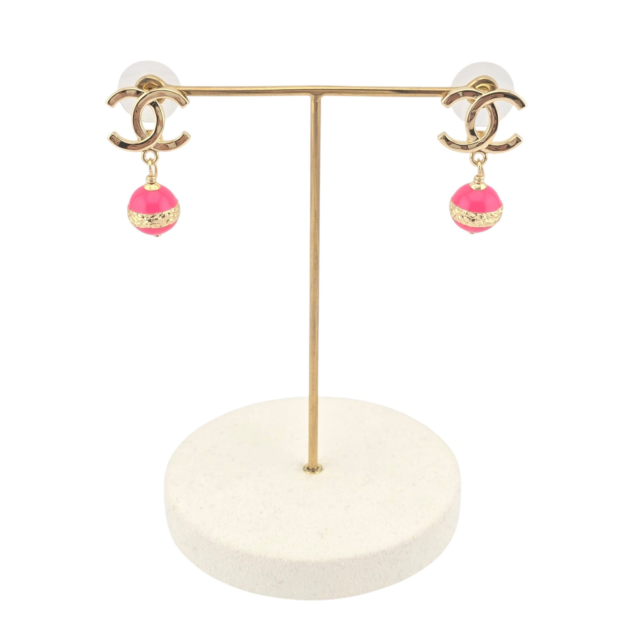 Chanel CC Resin Drop Pink Gold Earrings 2024 CHANEL