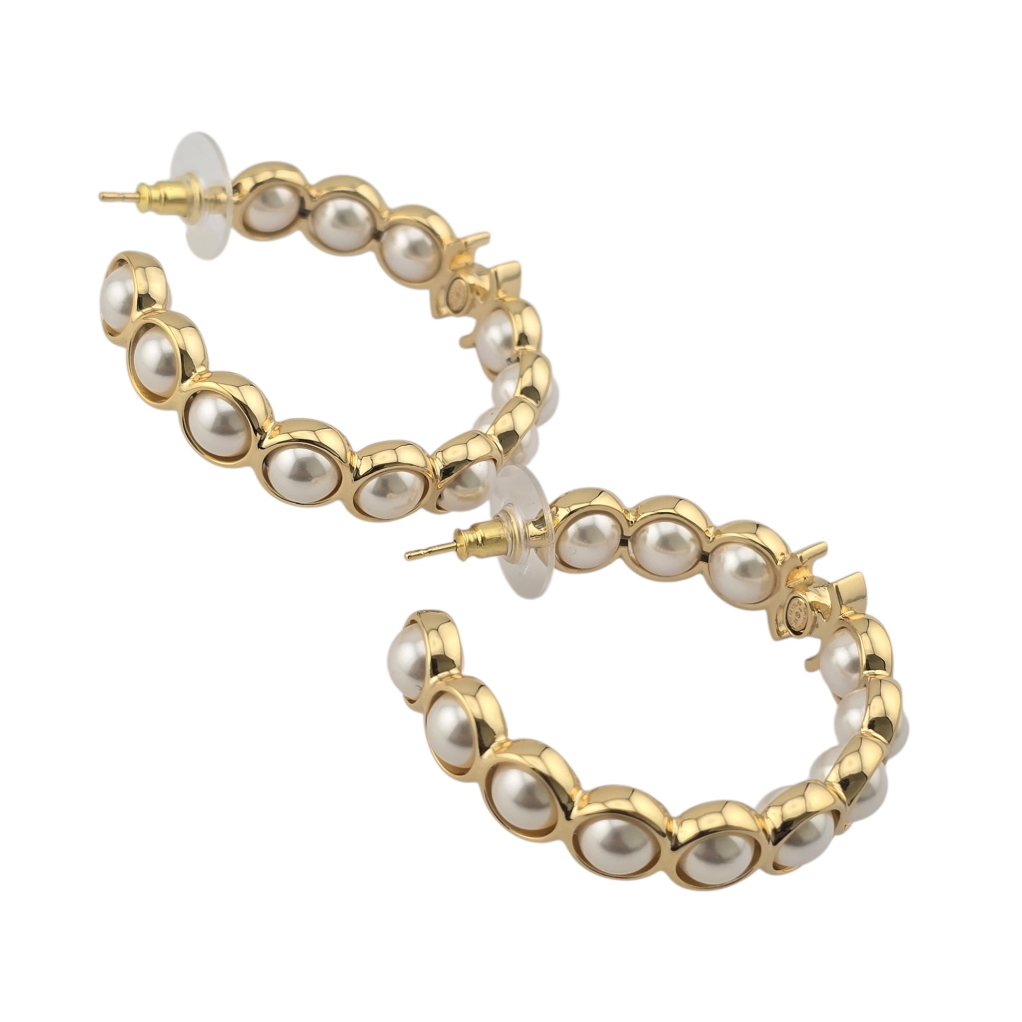 Chanel CC Faux Pearl Gold Hoop Earrings 2024 CHANEL