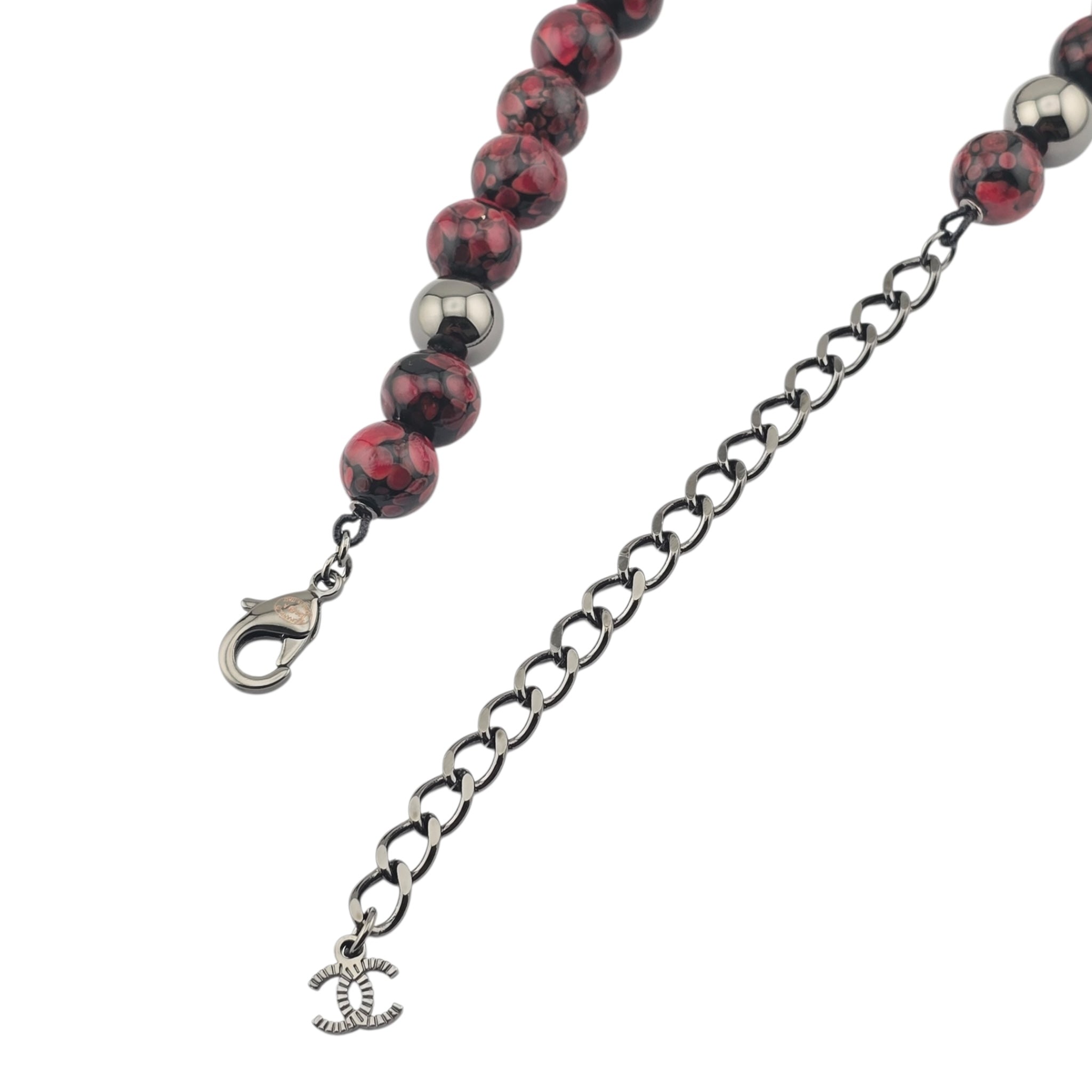 Chanel CC Pendant Red Bead RutheniumNecklace 2025