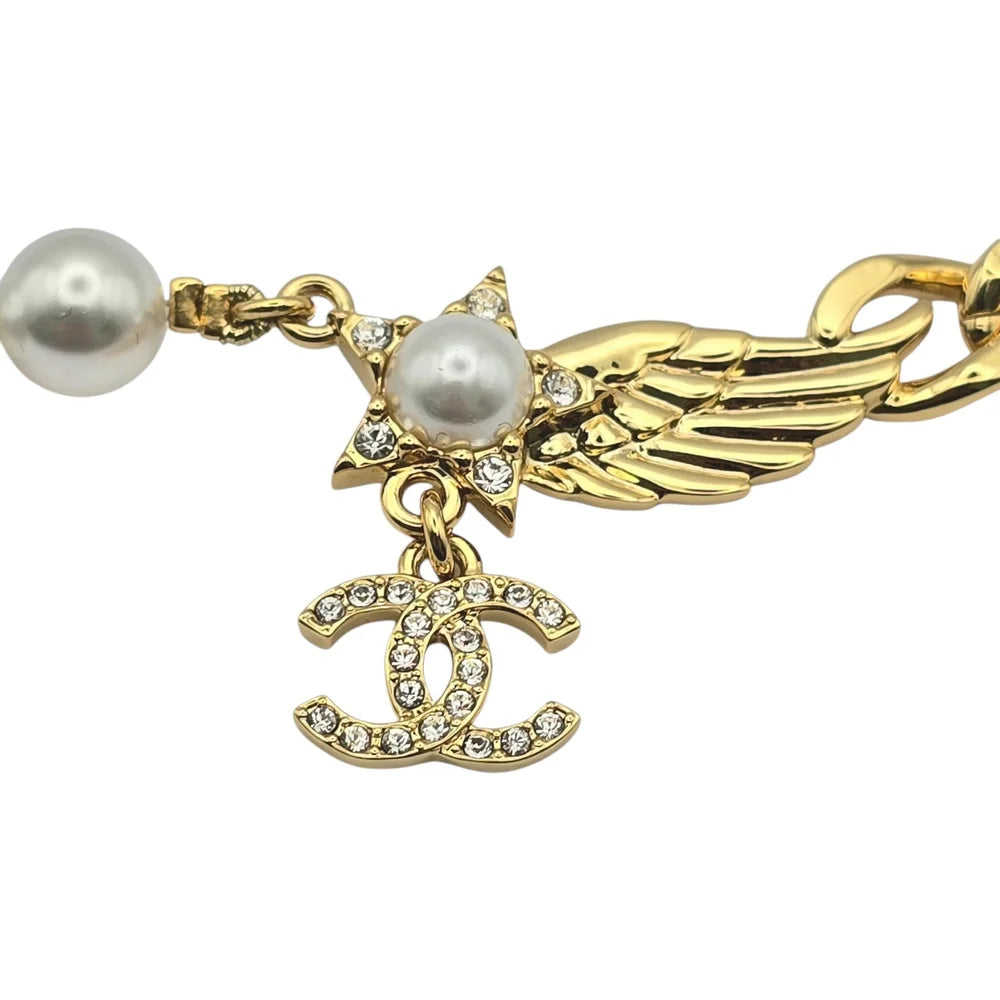 Chanel CC Star Wing Faux Pearl Choker Necklace 2024 CHANEL