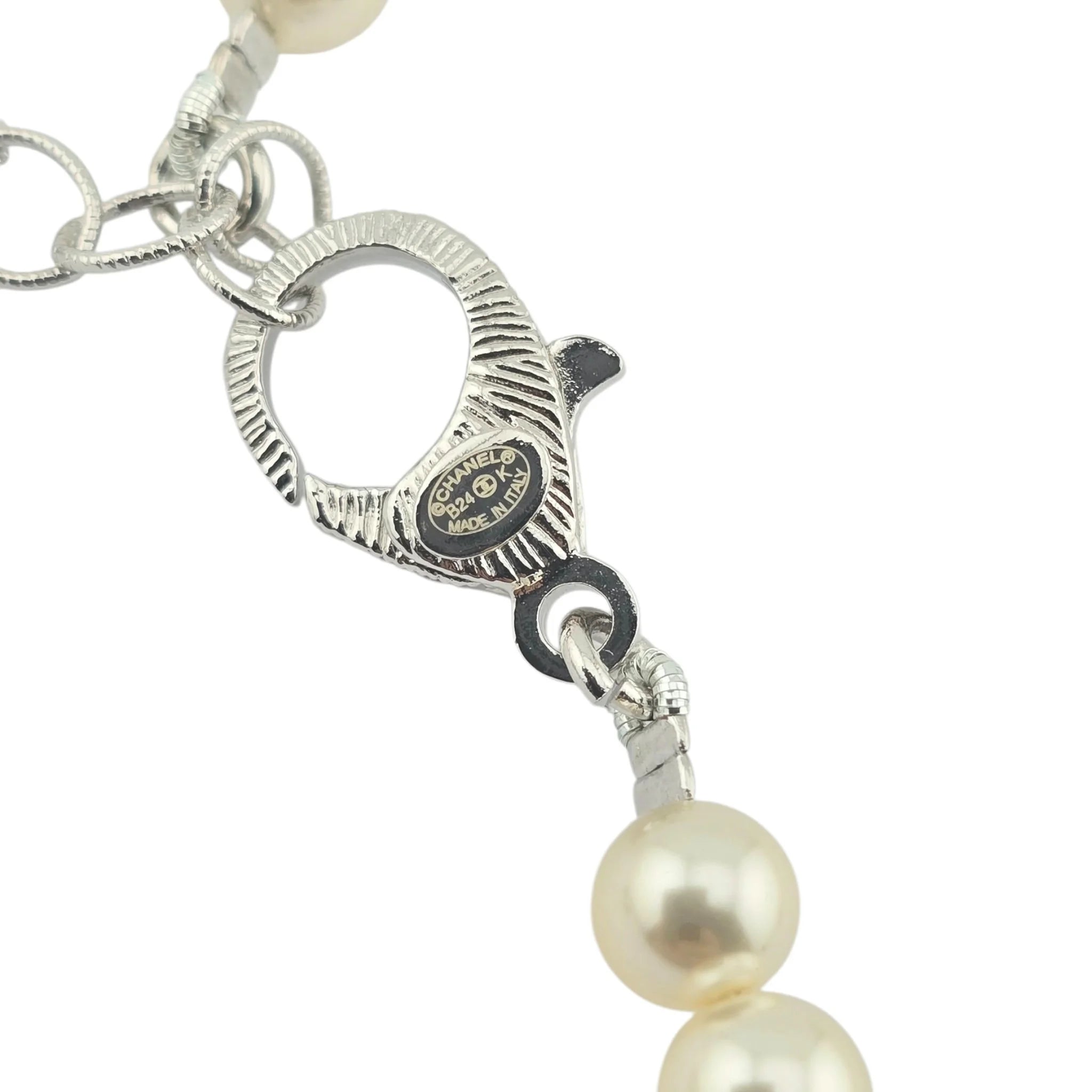 Chanel Pearl Necklace with Crystal CC Logo and Floral Detail 2024 CHANEL