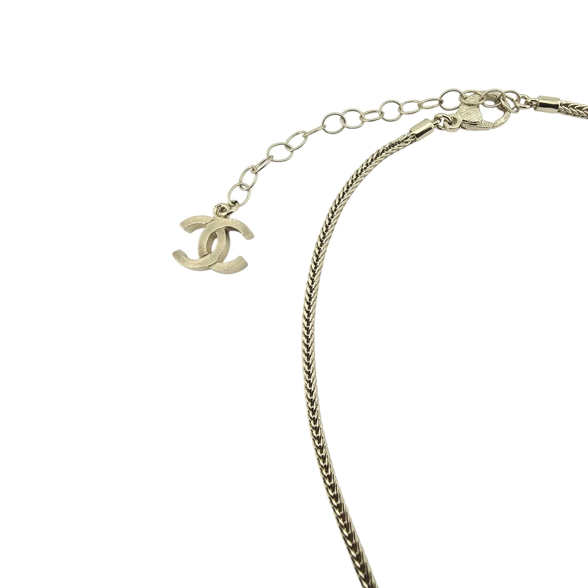 Chanel Gold Tone Necklace with Crystal CC Pendant 2024 CHANEL