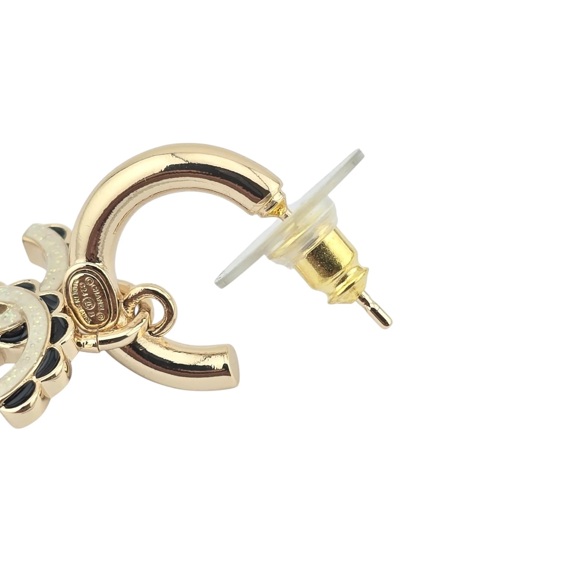 Chanel CC Black/White Enamel Hoop C24 Earrings CHANEL
