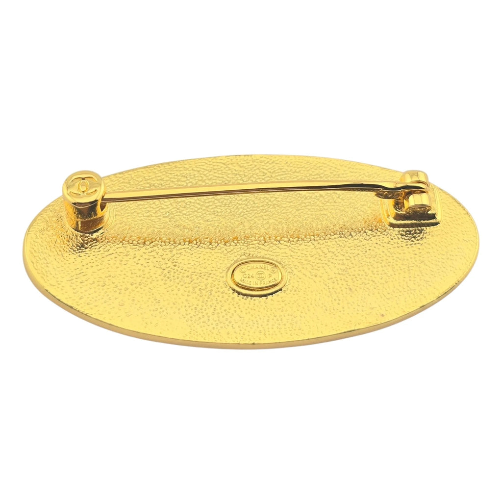 Chanel CC Gold/Black Enamel Logo Engraved Brooch 2024 CHANEL