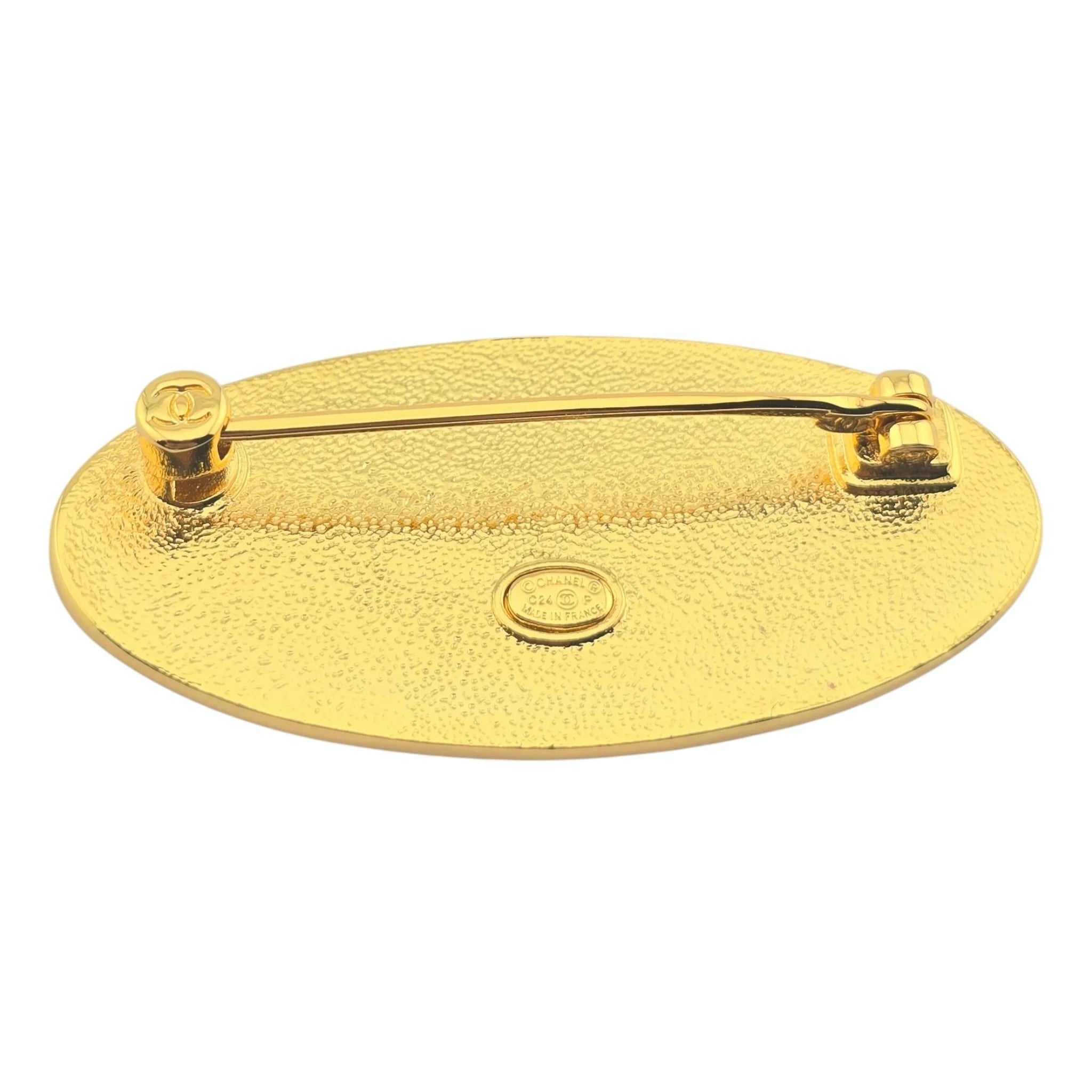 Chanel CC Gold/Black Enamel Logo Engraved Brooch 2024 CHANEL
