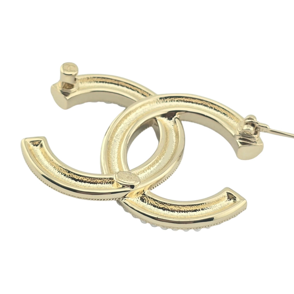 Chanel CC Gold Crystals Faux Pearl Brooch 2022 CHANEL