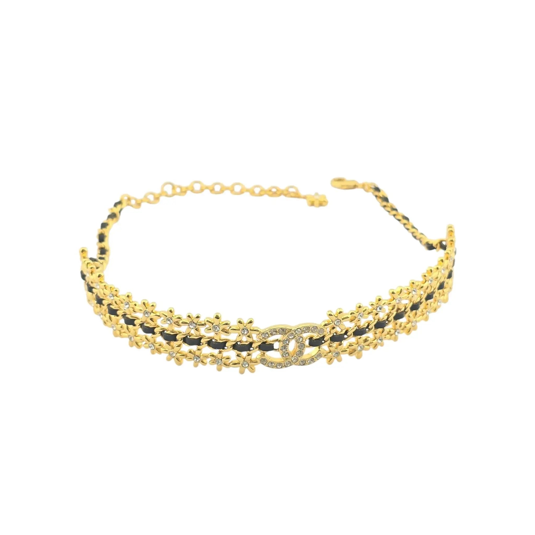 Chanel CC Choker Floral Gold Black Leather Necklace 2023 CHANEL