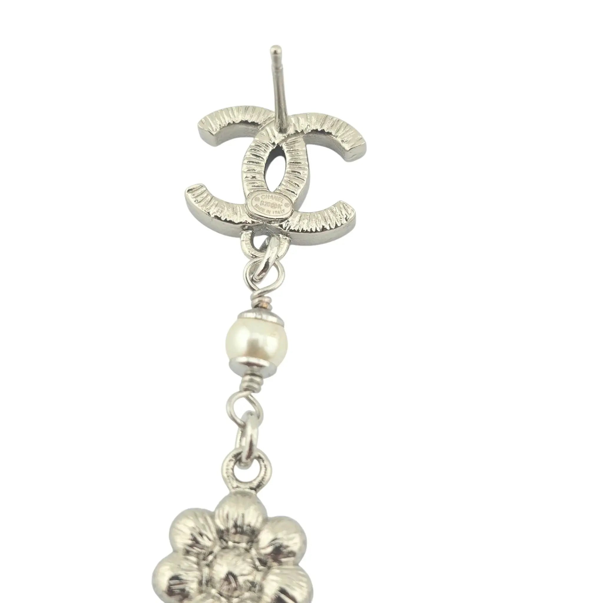 Chanel CC Drop Crystal Faux Pearls Silver Earrings 2020 CHANEL