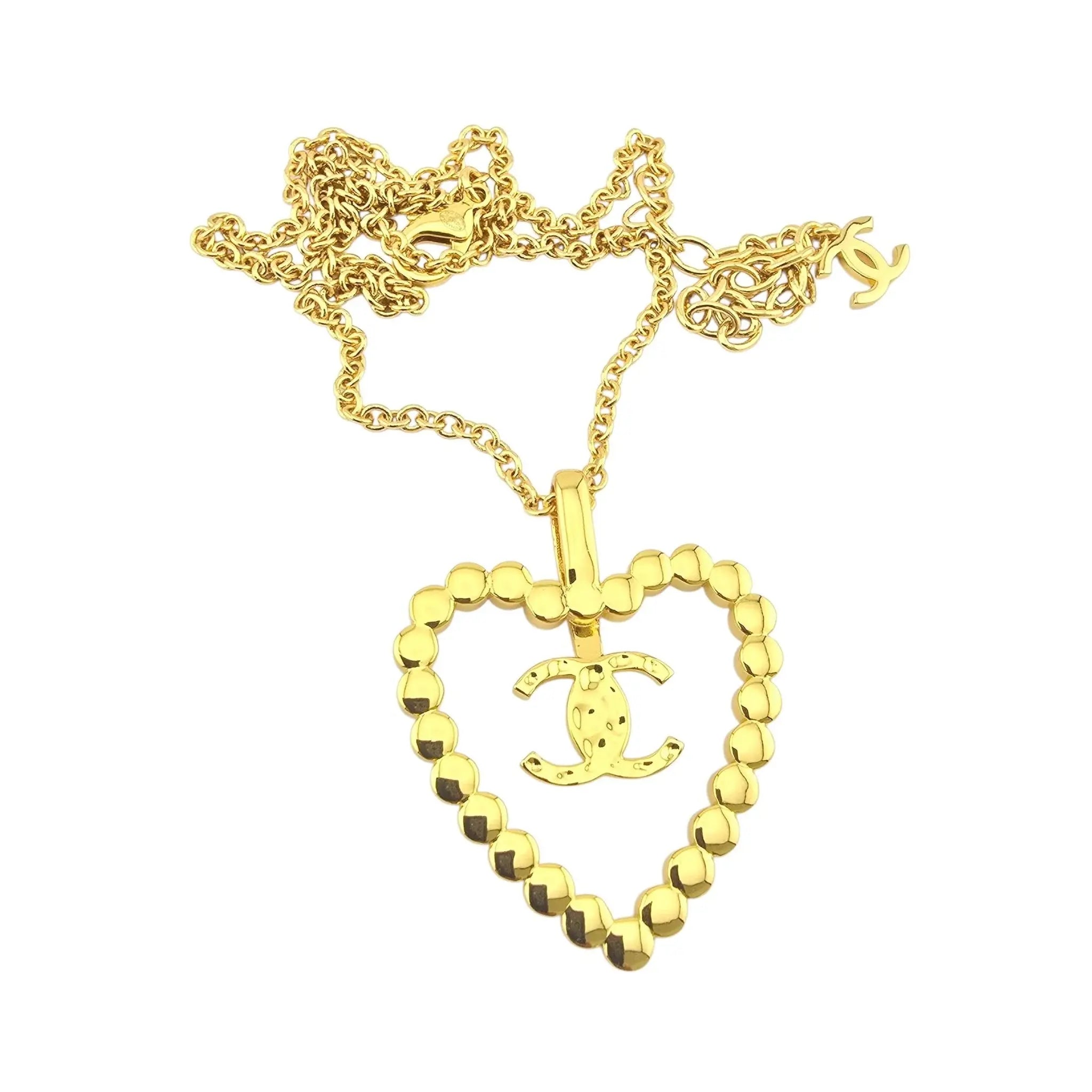Chanel CC Heart Pendant Necklace Gold 2024 CHANEL