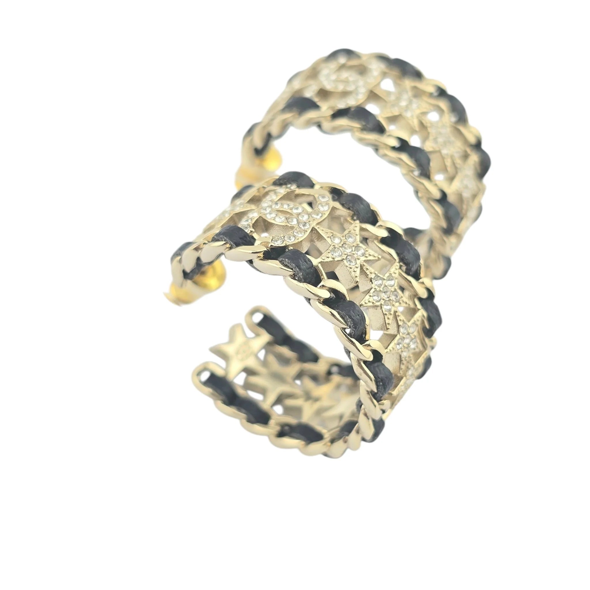 Chanel CC Strass & Leather Hoop Earrings 2023 CHANEL
