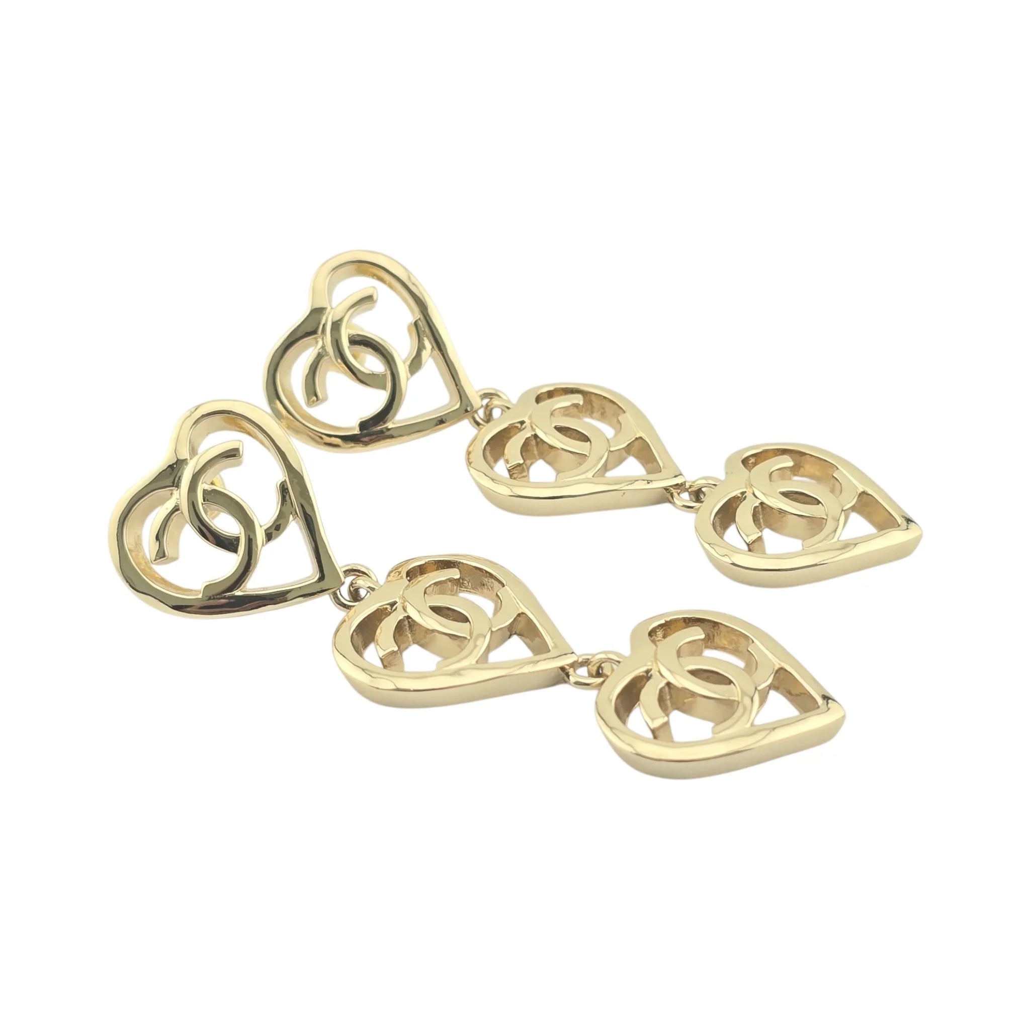 Chanel CC Triple Heart Coco In Love Drop Earrings 2022 CHANEL