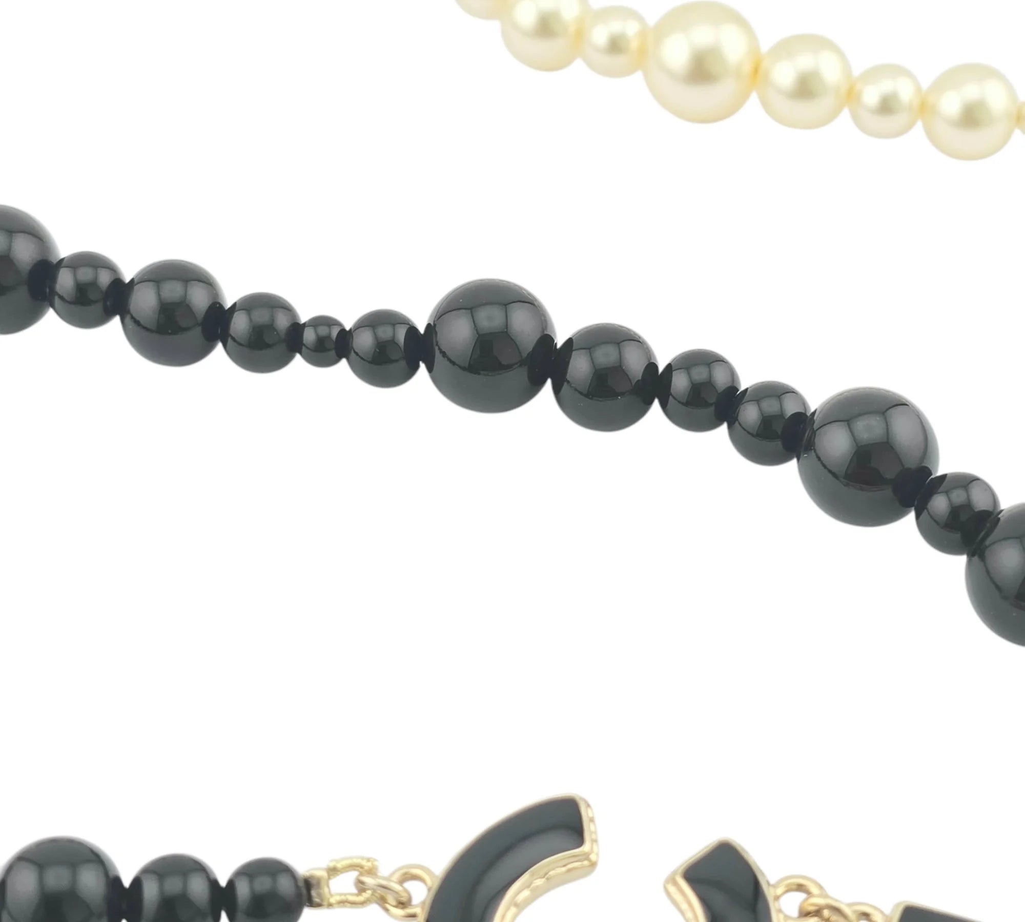 Chanel CC Metal Enamel Pearl Beaded Long Necklace Black White 2022 CHANEL
