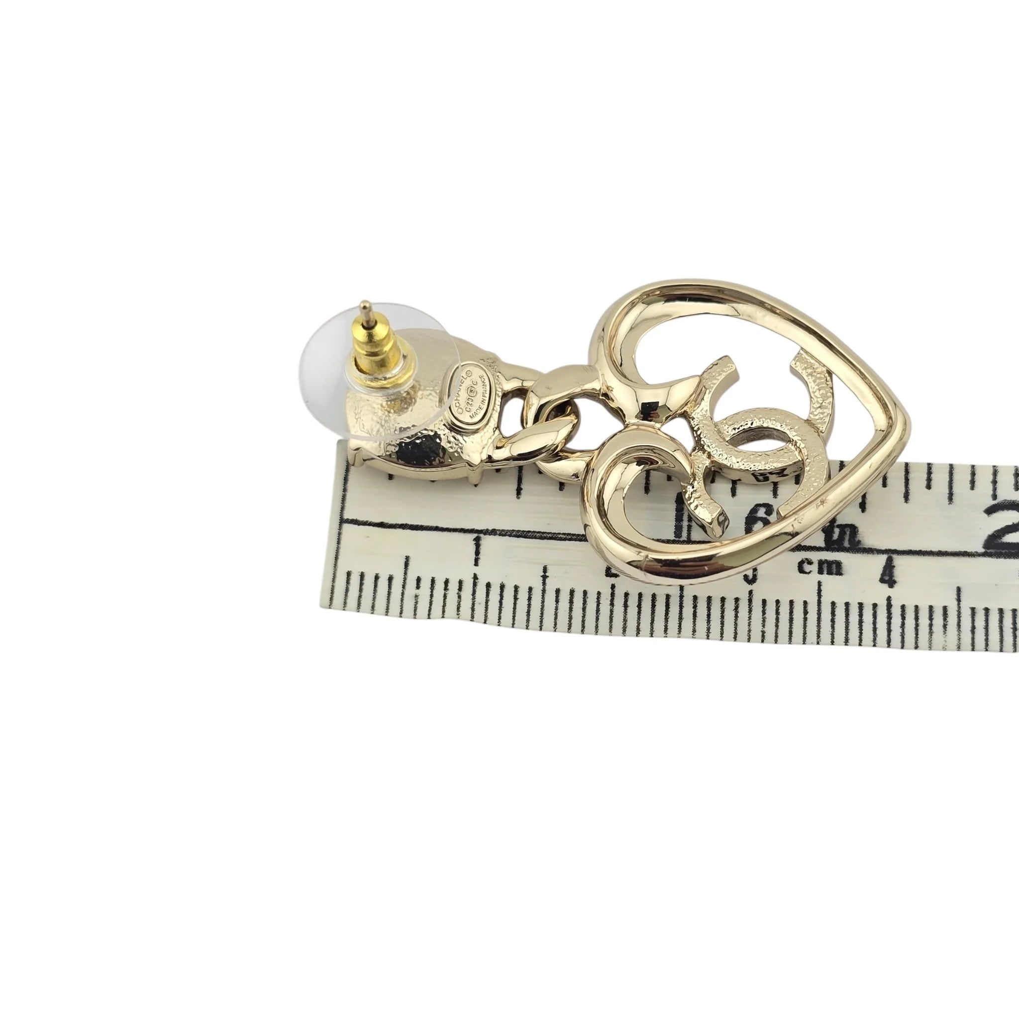 Chanel CC Strass CC Heart Drop Earrings Gold 2023 CHANEL