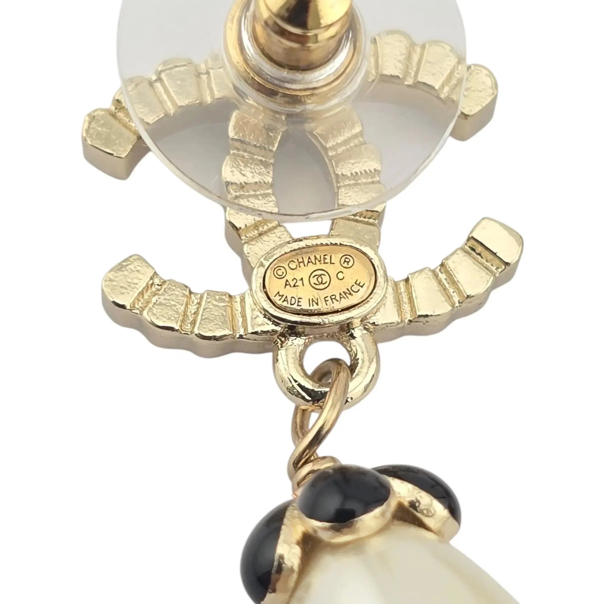 Chanel CC Faux Pearl Drop Flower Crystal Earrings A21 CHANEL