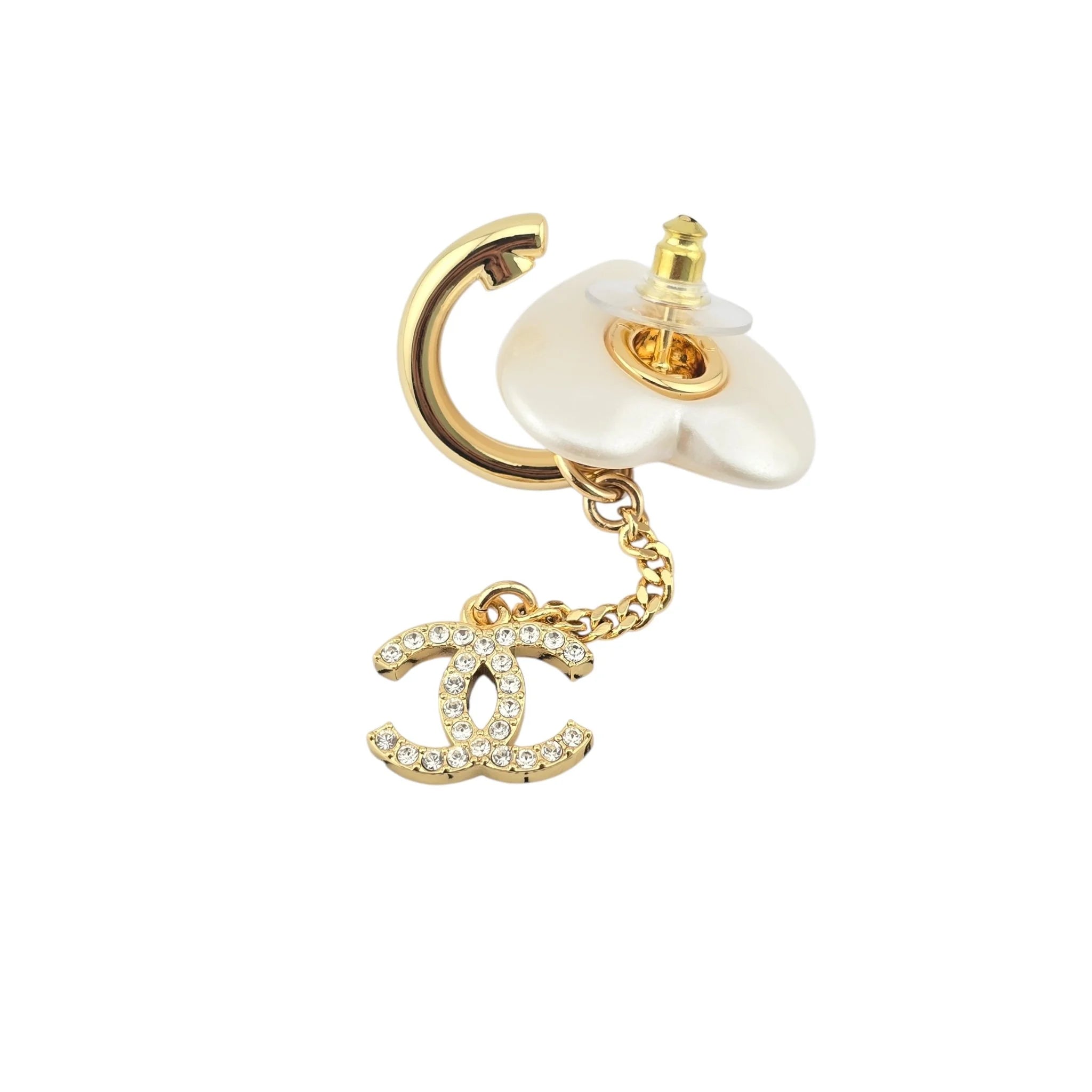 Chanel CC White Resin Heart Chain Earrings CHANEL