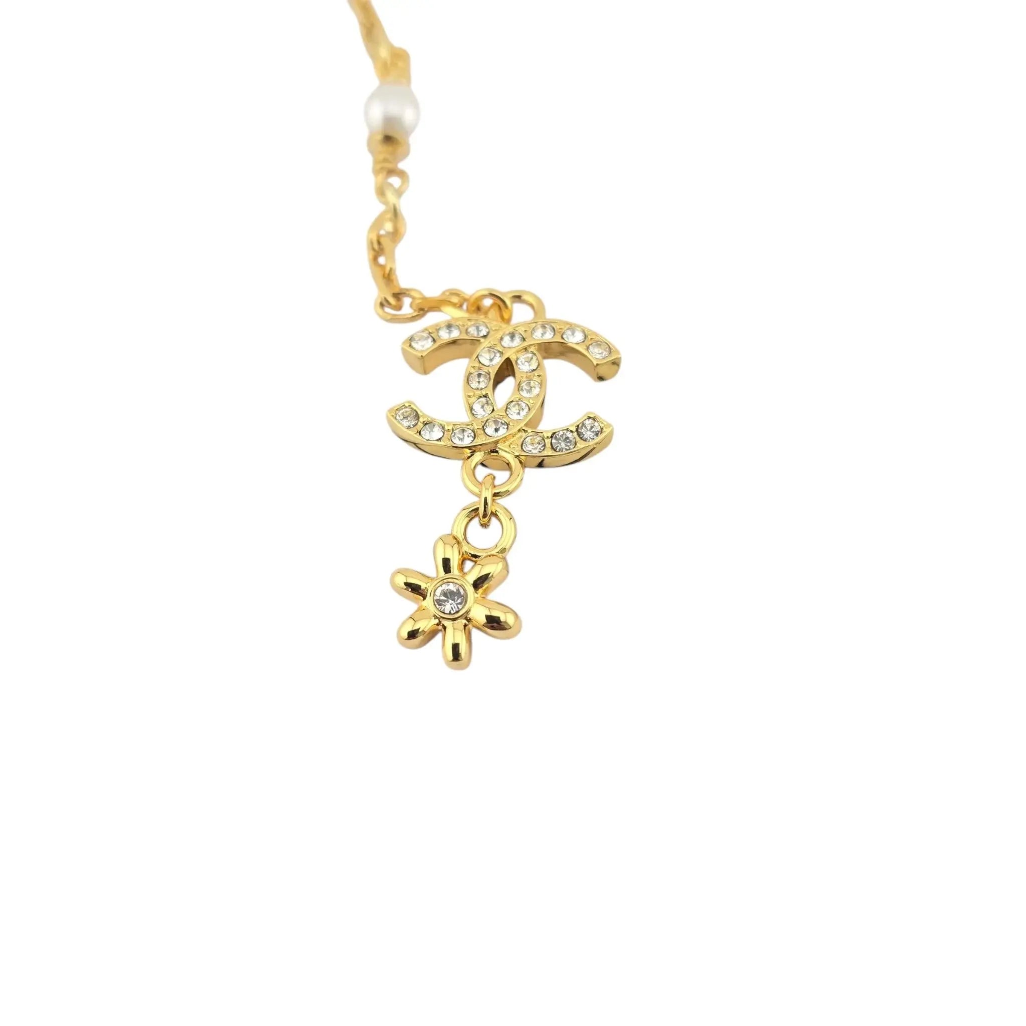 Chanel CC Gold Crystal Floral Drop Earrings 2023 CHANEL