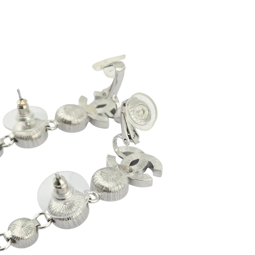 Chanel CC Crystal Cuff Climber Long Drop Earrings Silver 2023 CHANEL