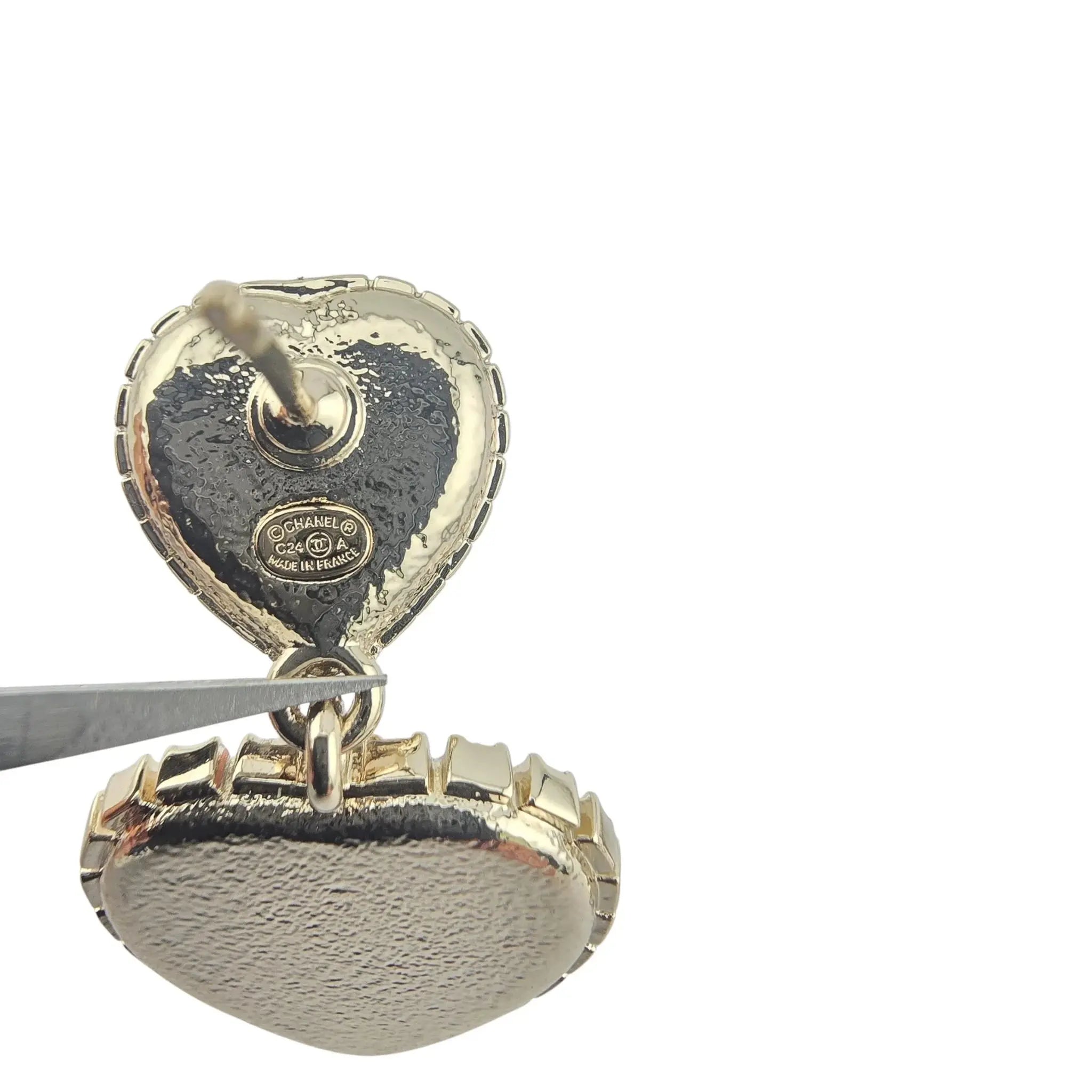 Chanel CC Faux Pearl Heart Drop Earrings 2024 CHANEL