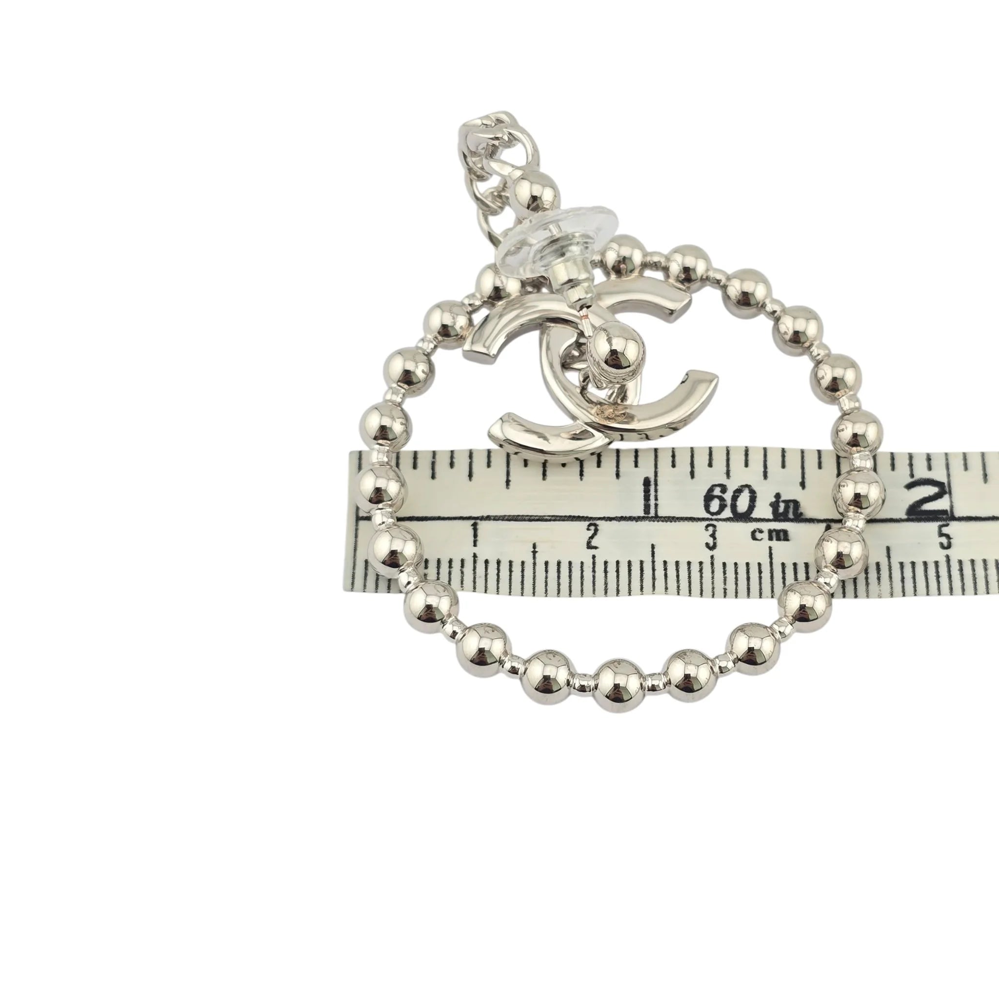 Chanel Silver Metal Tone CC Cross Chain Hoop Earrings 2022 CHANEL