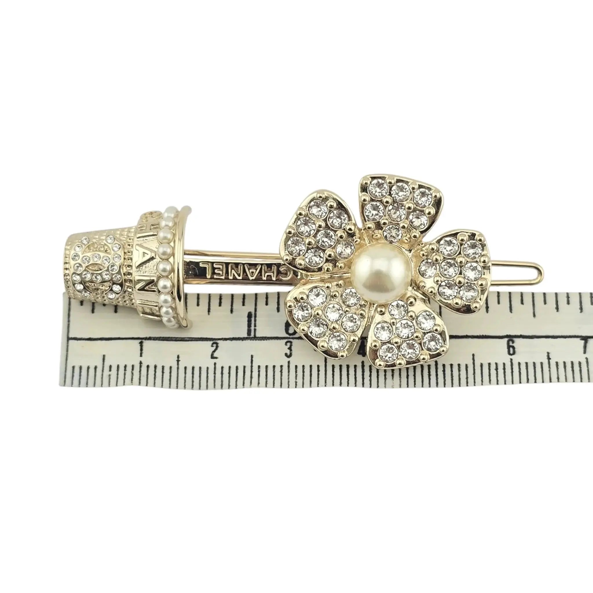 Chanel CC Faux Pearl & Strass Flower Pot Hair Clip Barrette B23 CHANEL