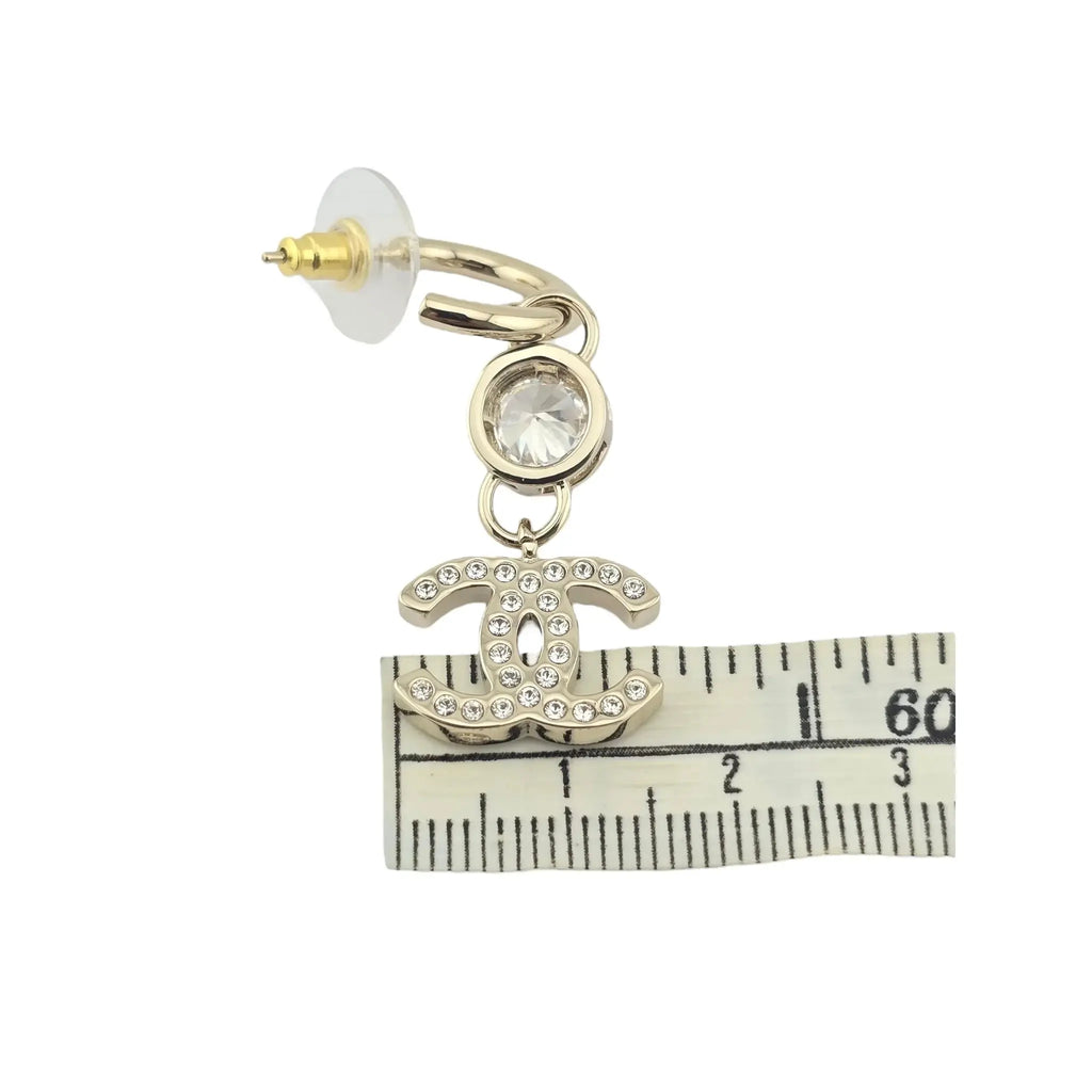 Chanel CC Crystal Heart Drop Earrings Gold CHANEL
